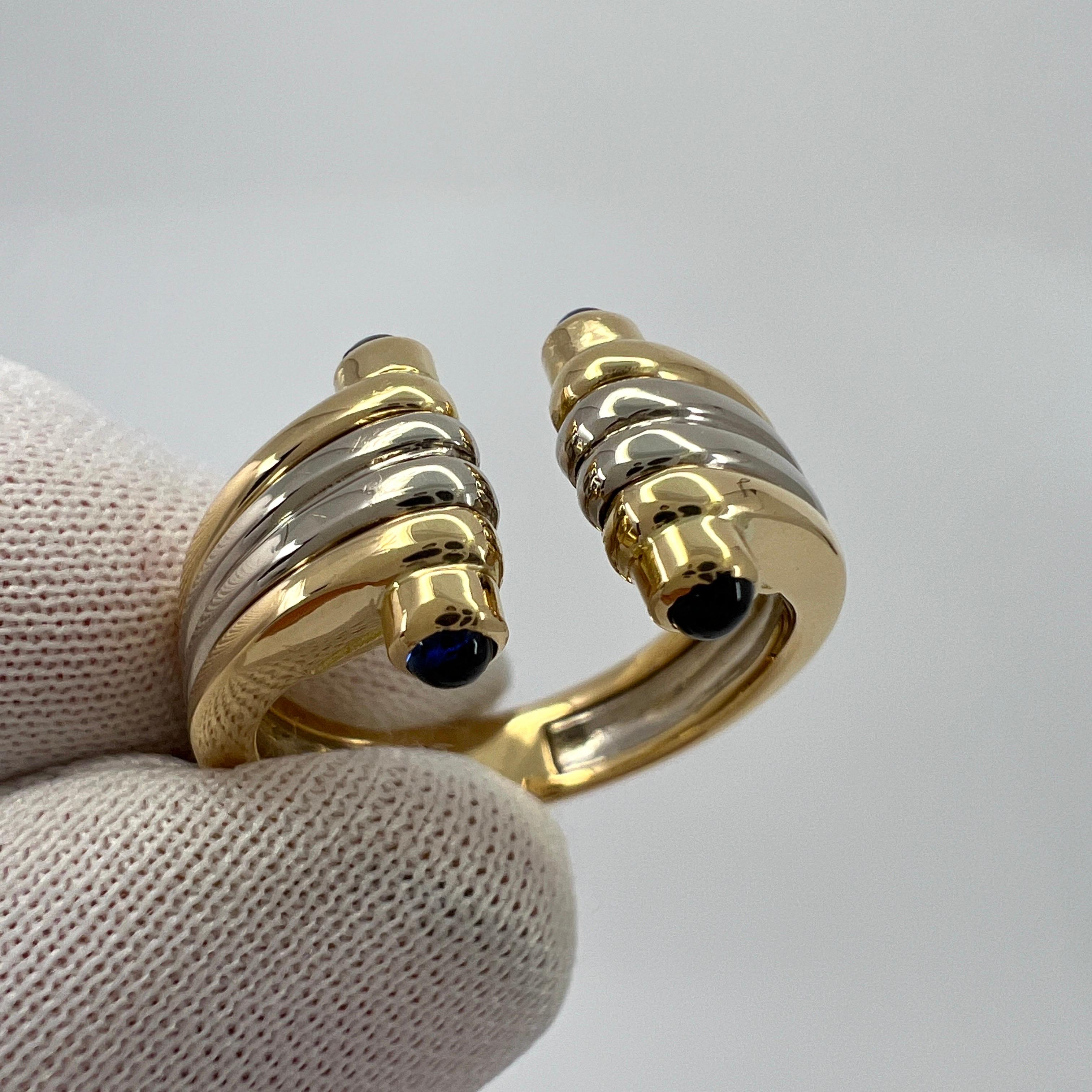 Vintage Van Cleef & Arpels Blue Sapphire 18k White & Yellow Gold Open Band Ring For Sale 1