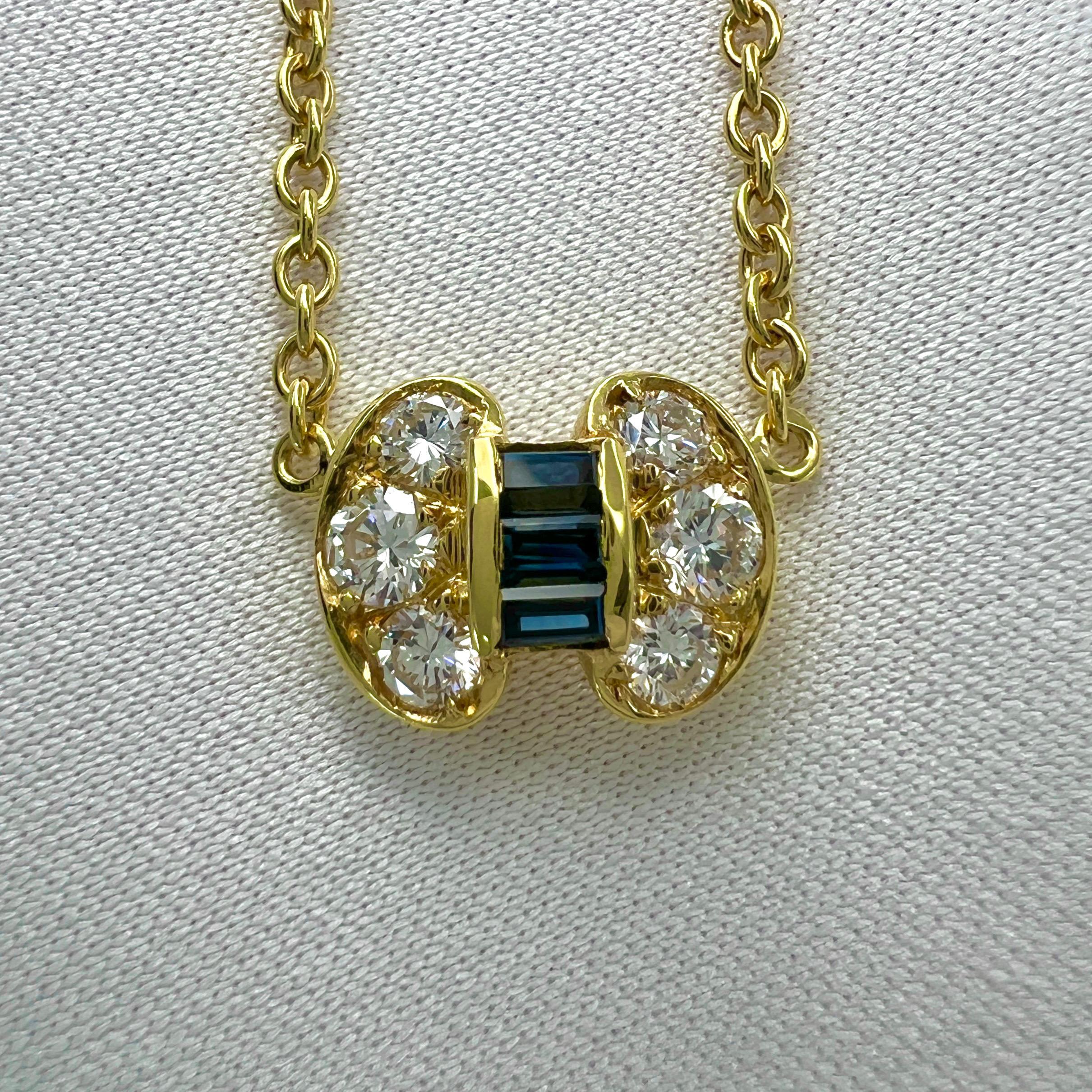 Women's or Men's Vintage Van Cleef & Arpels Blue Sapphire & Diamond Ribbon Bow 18k Gold Necklace For Sale
