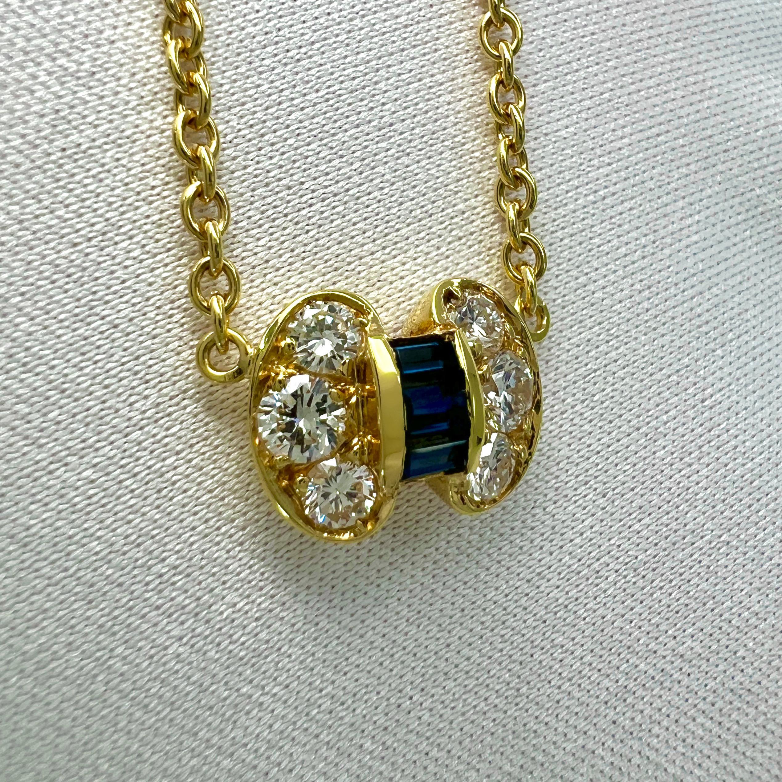 Vintage Van Cleef & Arpels Blue Sapphire & Diamond Ribbon Bow 18k Gold Necklace For Sale 1
