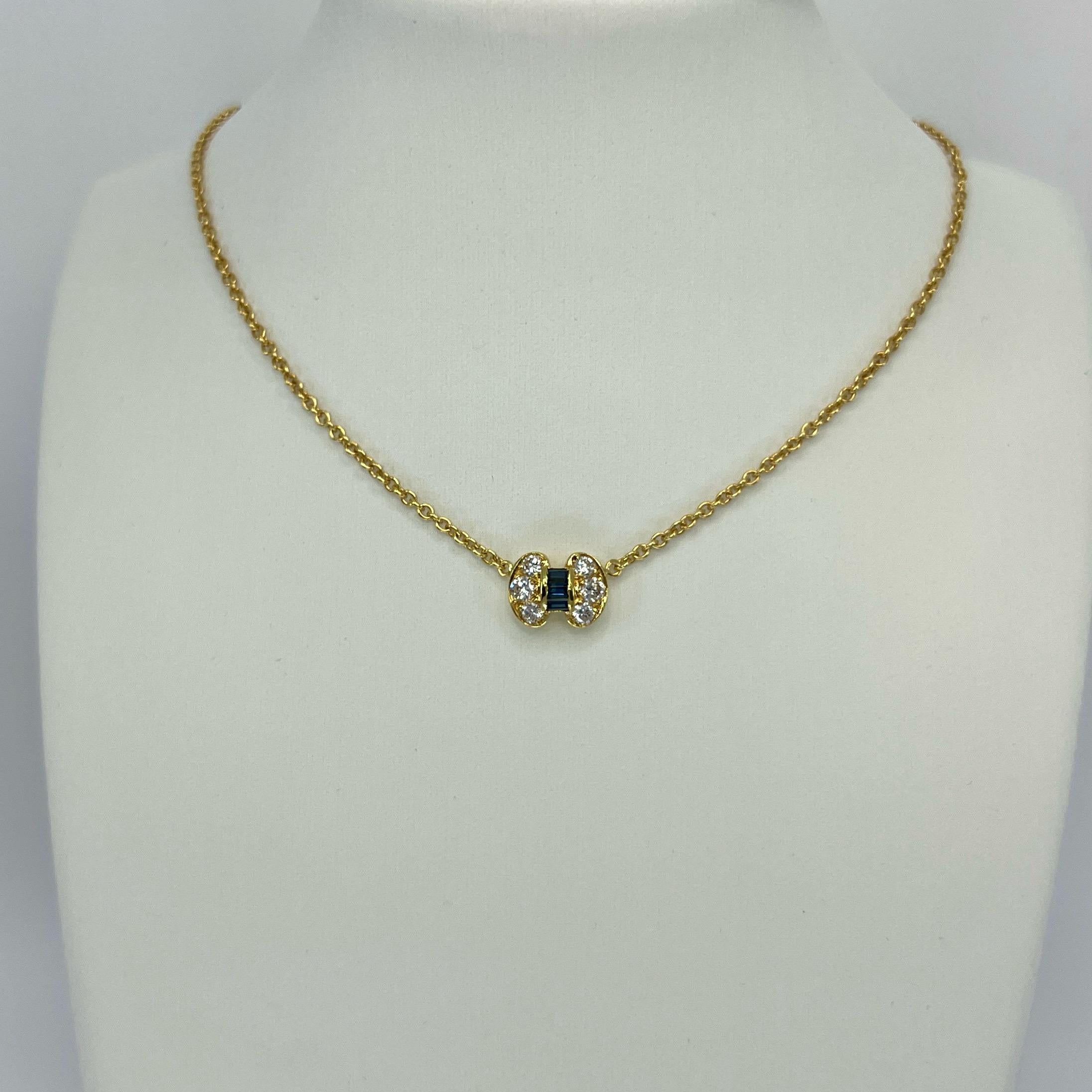 Vintage Van Cleef & Arpels Blue Sapphire & Diamond Ribbon Bow 18k Gold Necklace For Sale 4