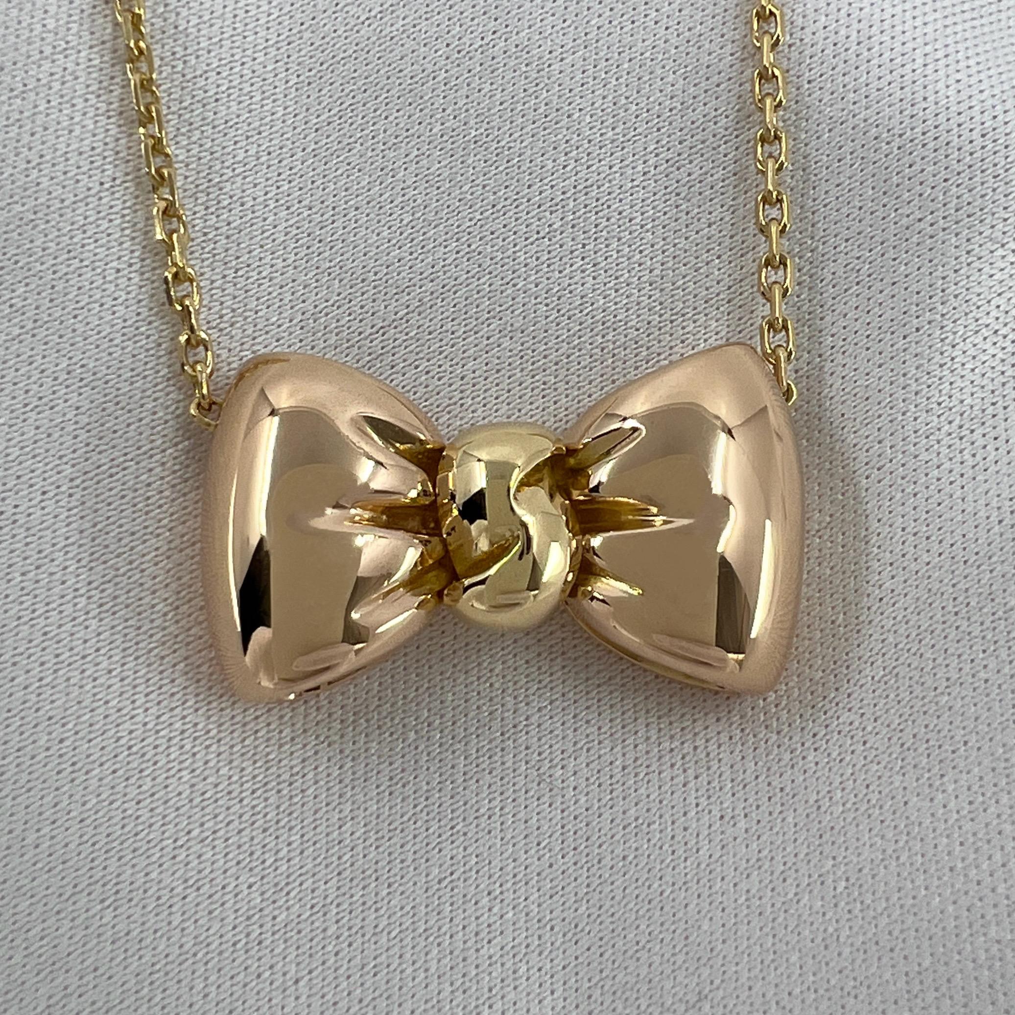 Vintage Van Cleef & Arpels Bow Ribbon 18k Yellow & Rose Gold Pendant Necklace For Sale 1