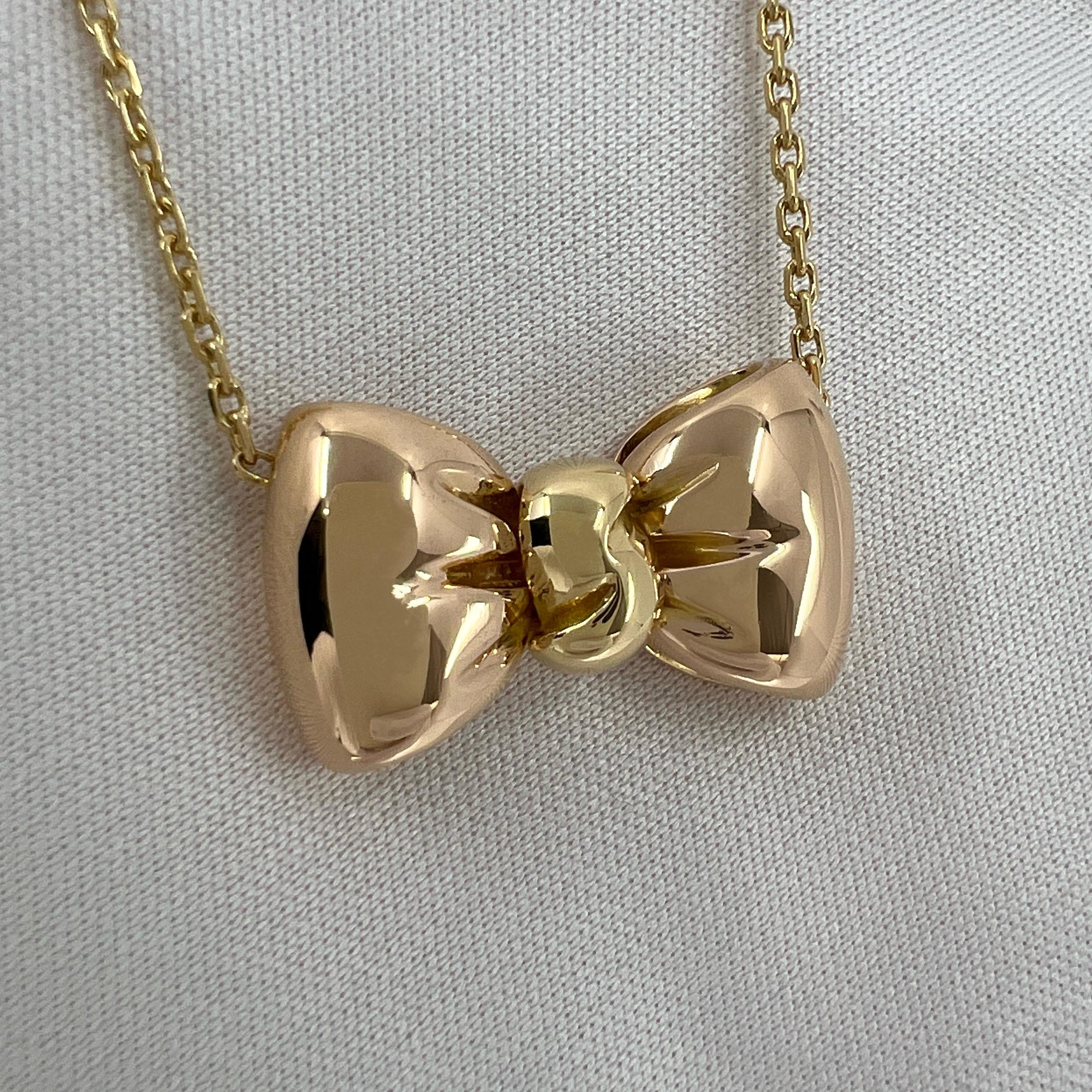 Vintage Van Cleef & Arpels Bow Ribbon 18k Yellow & Rose Gold Pendant Necklace For Sale 3