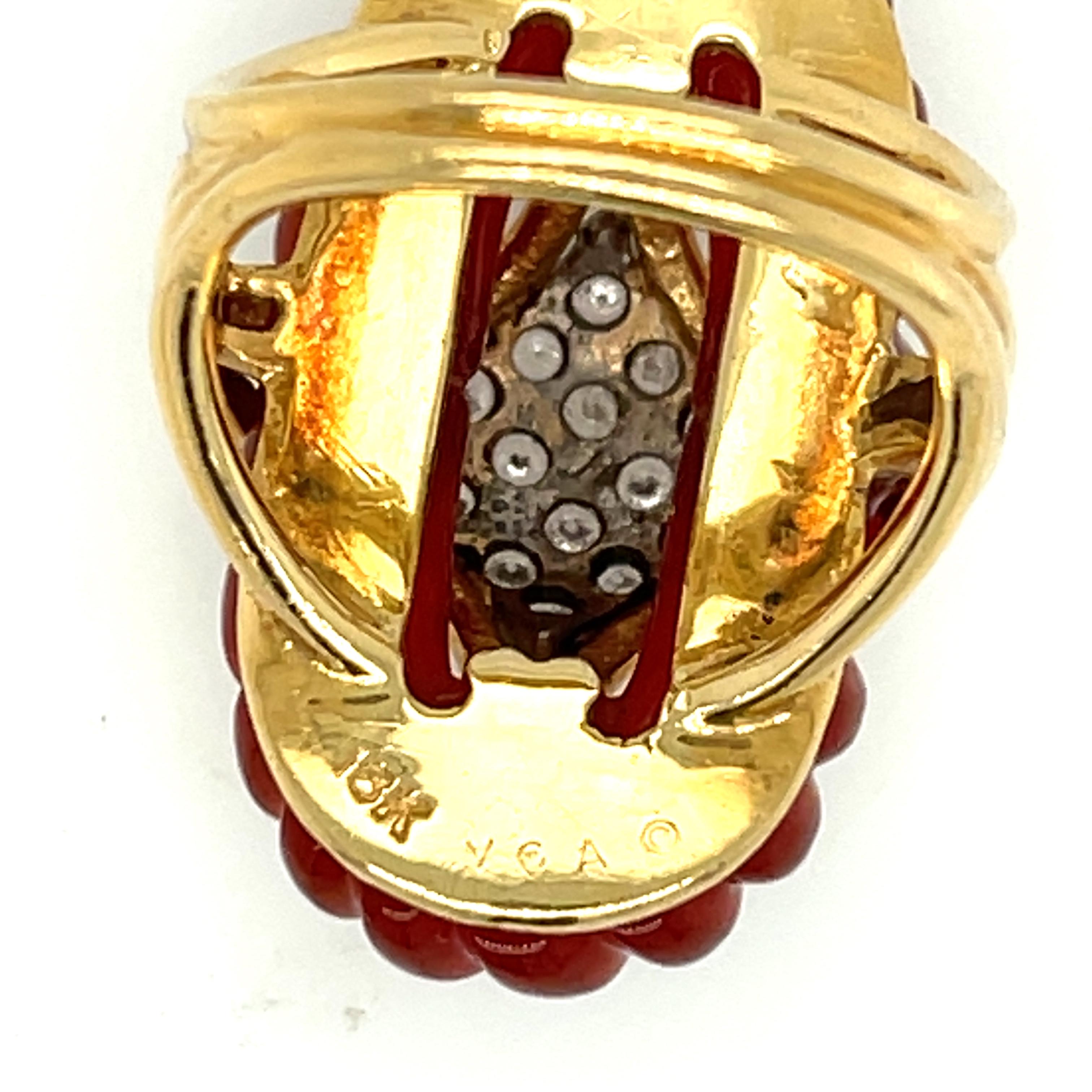 Modern Vintage Van Cleef & Arpels Carnelian 18 Karat Yellow Gold Diamond Cocktail Ring