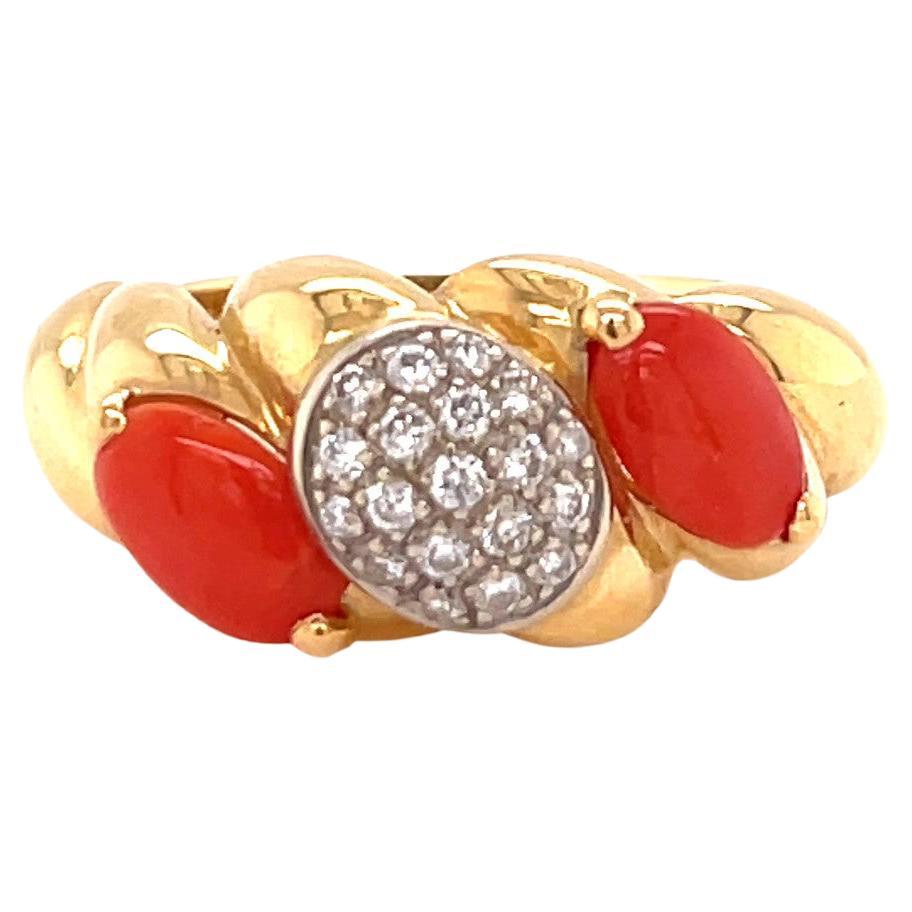 Vintage Van Cleef & Arpels Coral Diamond 18 Karat Gold Ring