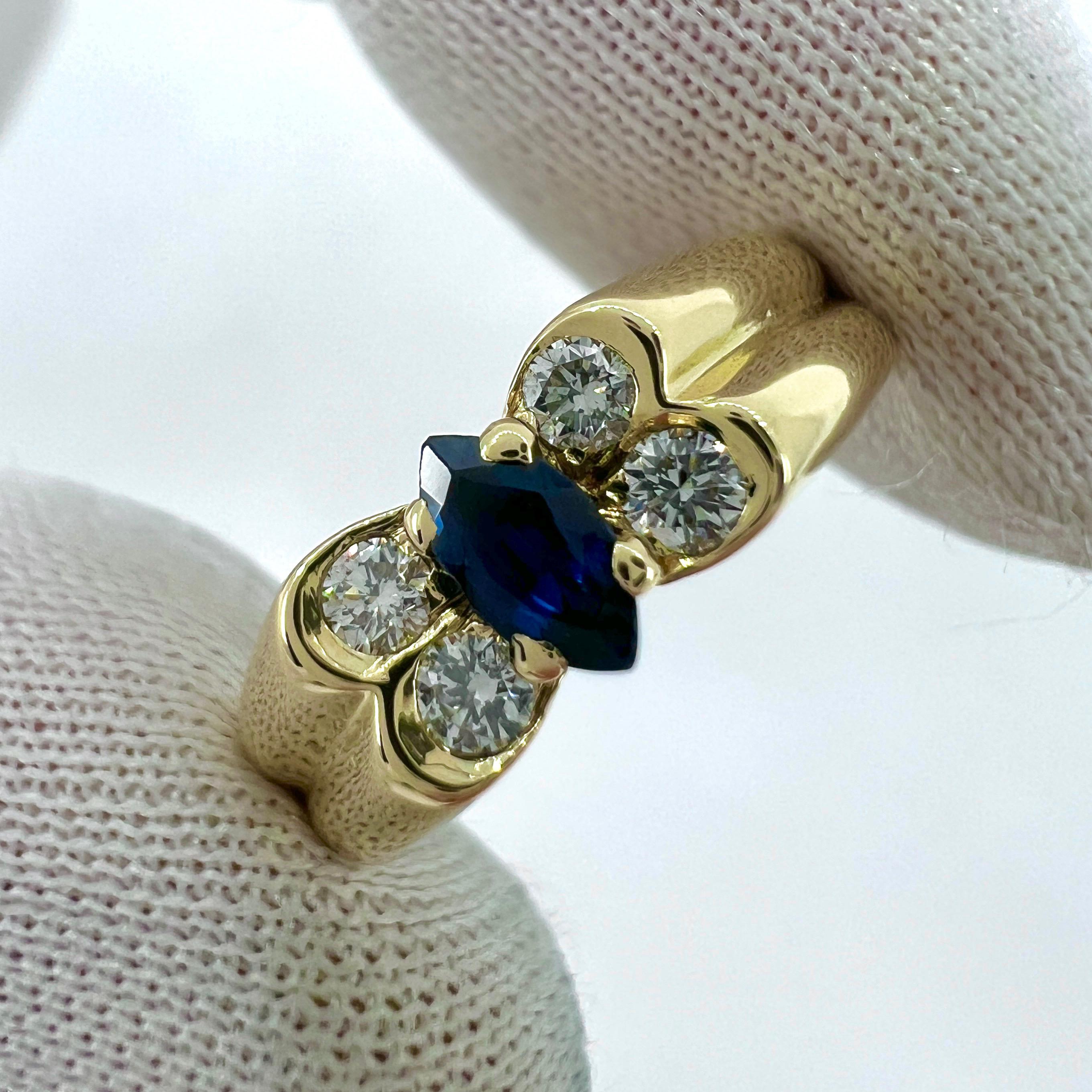 Women's or Men's Vintage Van Cleef & Arpels Deep Blue Sapphire & Diamond Butterfly Marquise Ring