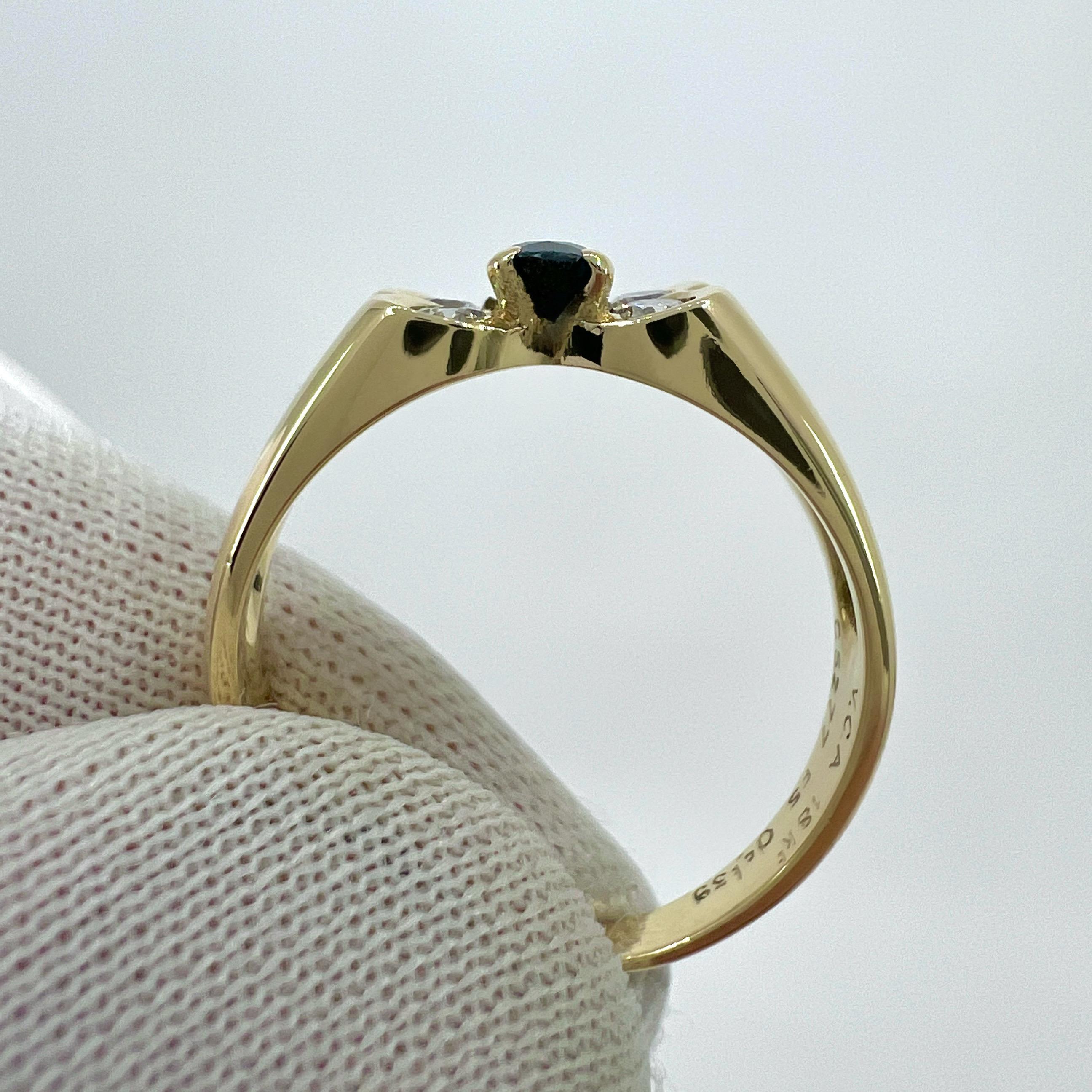 Vintage Van Cleef & Arpels Deep Blue Sapphire & Diamond Butterfly Marquise Ring 2