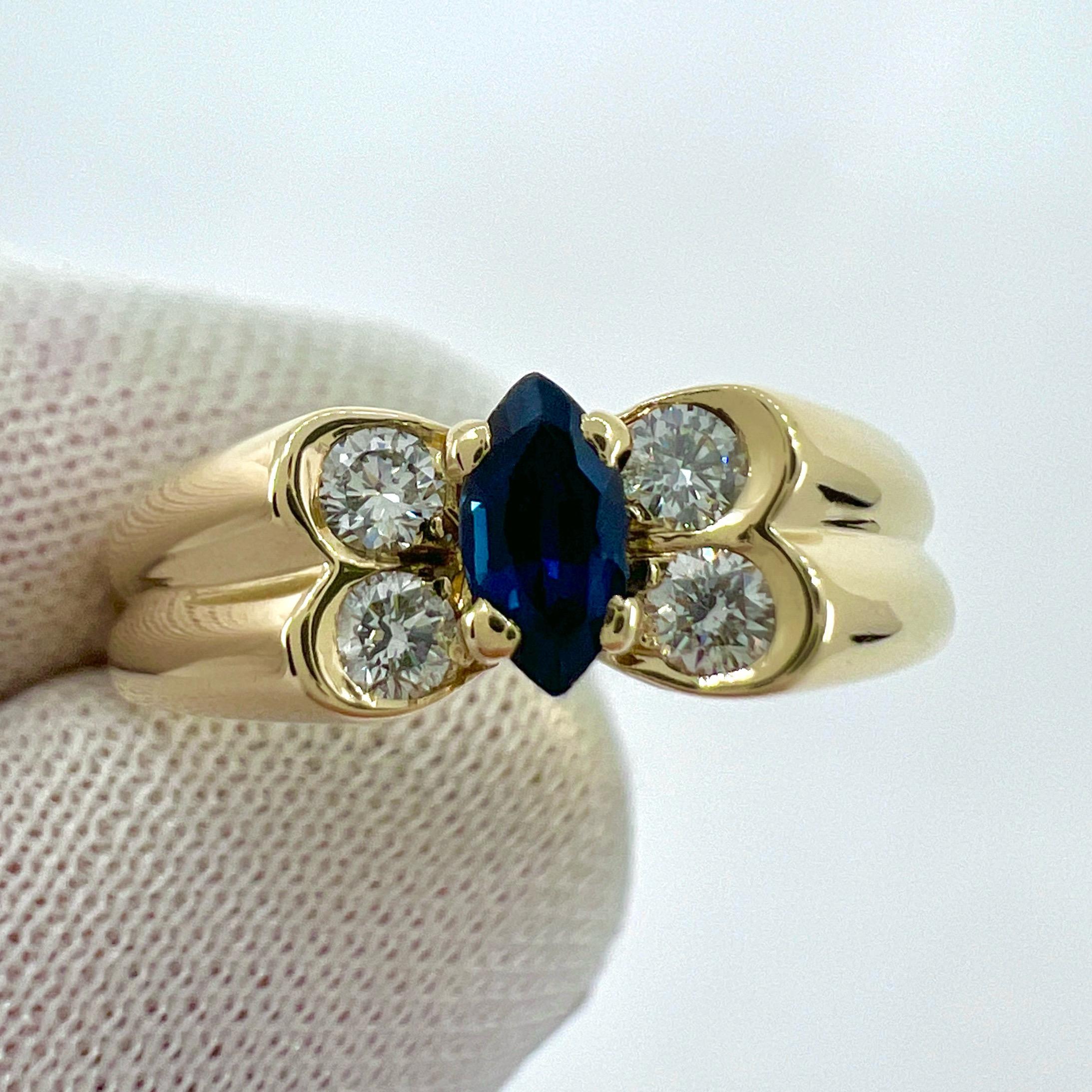 Anillo marquise vintage Van Cleef & Arpels de zafiro azul profundo y diamantes en forma de mariposa en venta 2