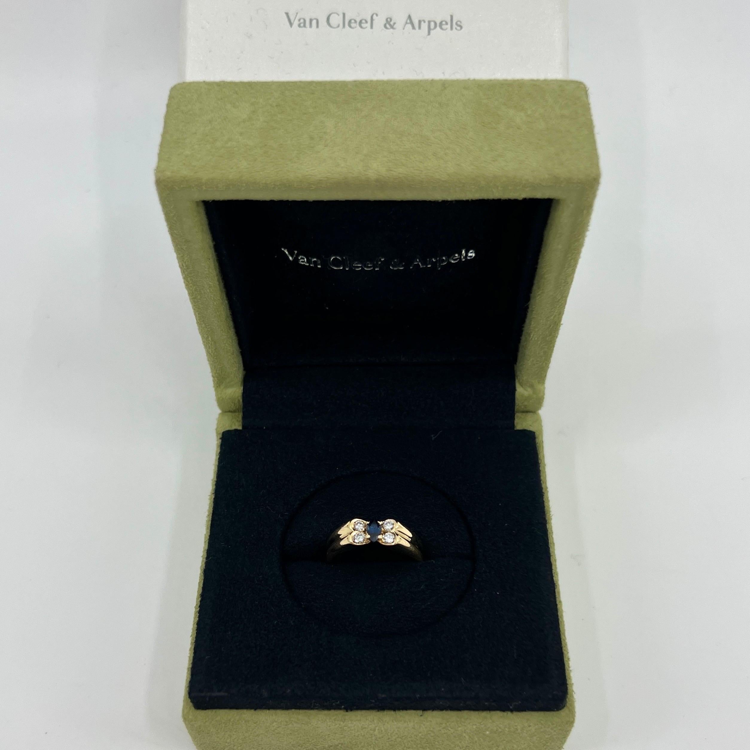 Vintage Van Cleef & Arpels Deep Blue Sapphire & Diamond Butterfly Marquise Ring 4