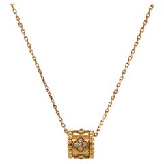 Vintage Van Cleef & Arpels Diamond 18k Gold Perlée Clovers Pendant Necklace