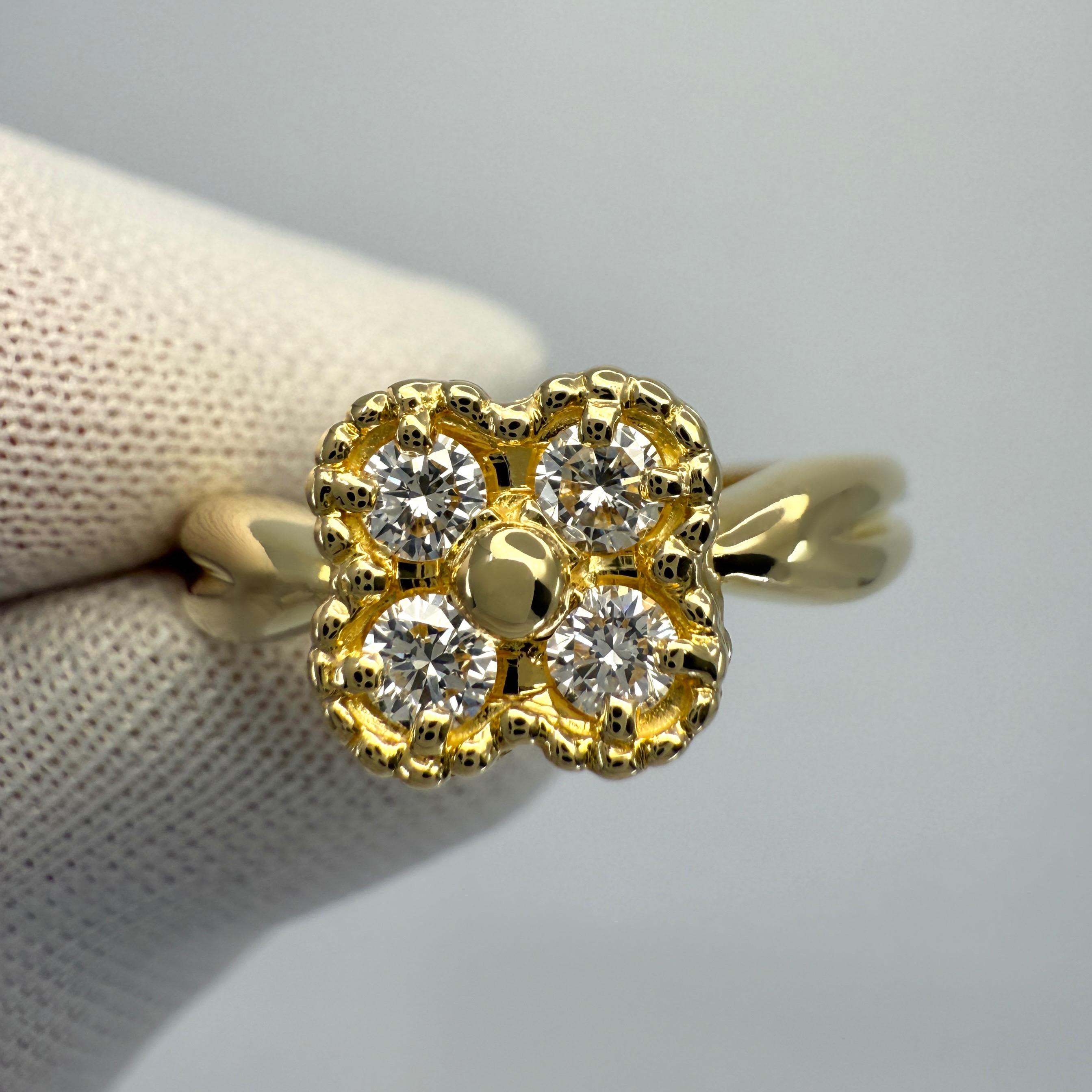 Round Cut Vintage Van Cleef & Arpels Diamond 18k Yellow Gold Arno Alhambra Flower Ring