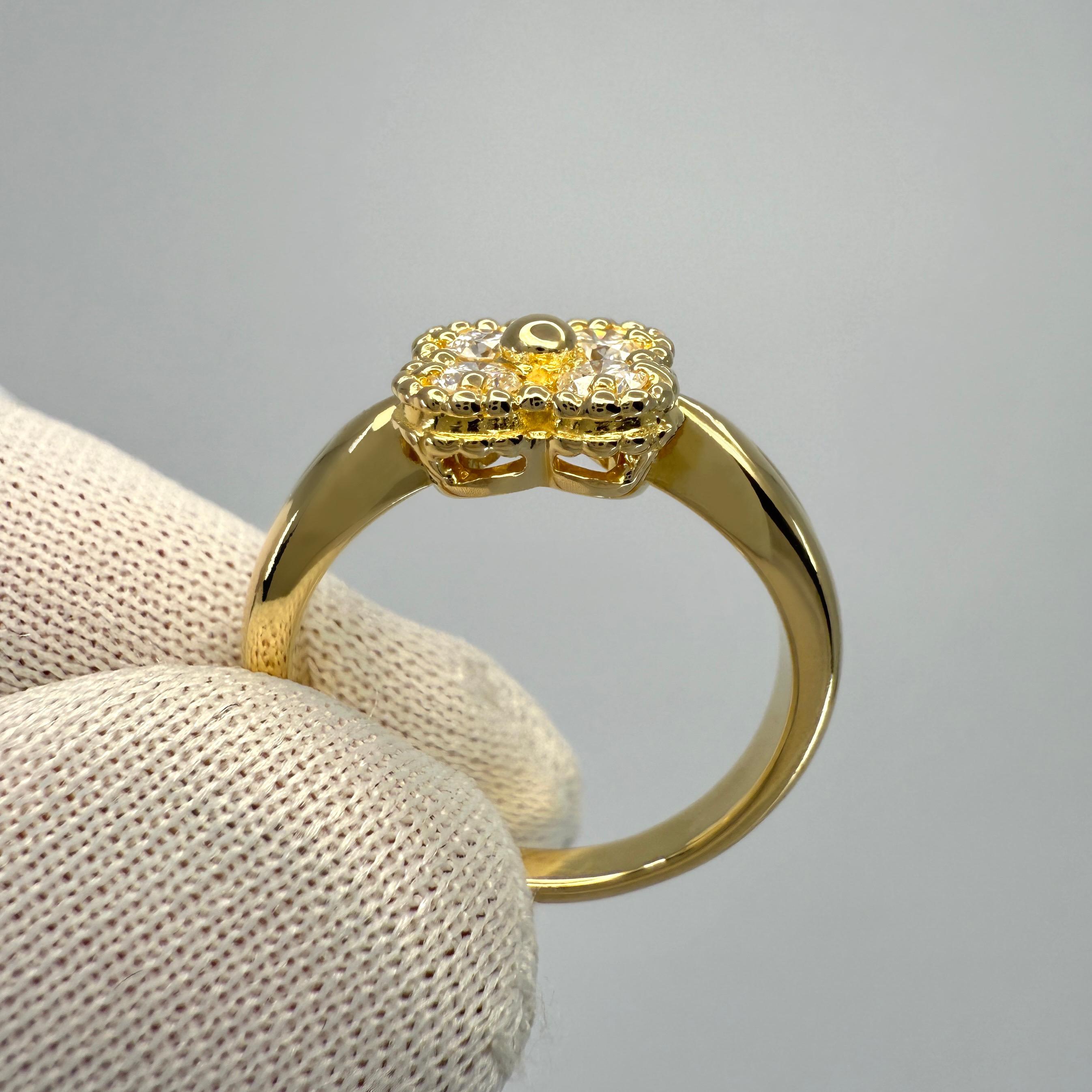 Vintage Van Cleef & Arpels Diamond 18k Yellow Gold Arno Alhambra Flower Ring In Excellent Condition In Birmingham, GB