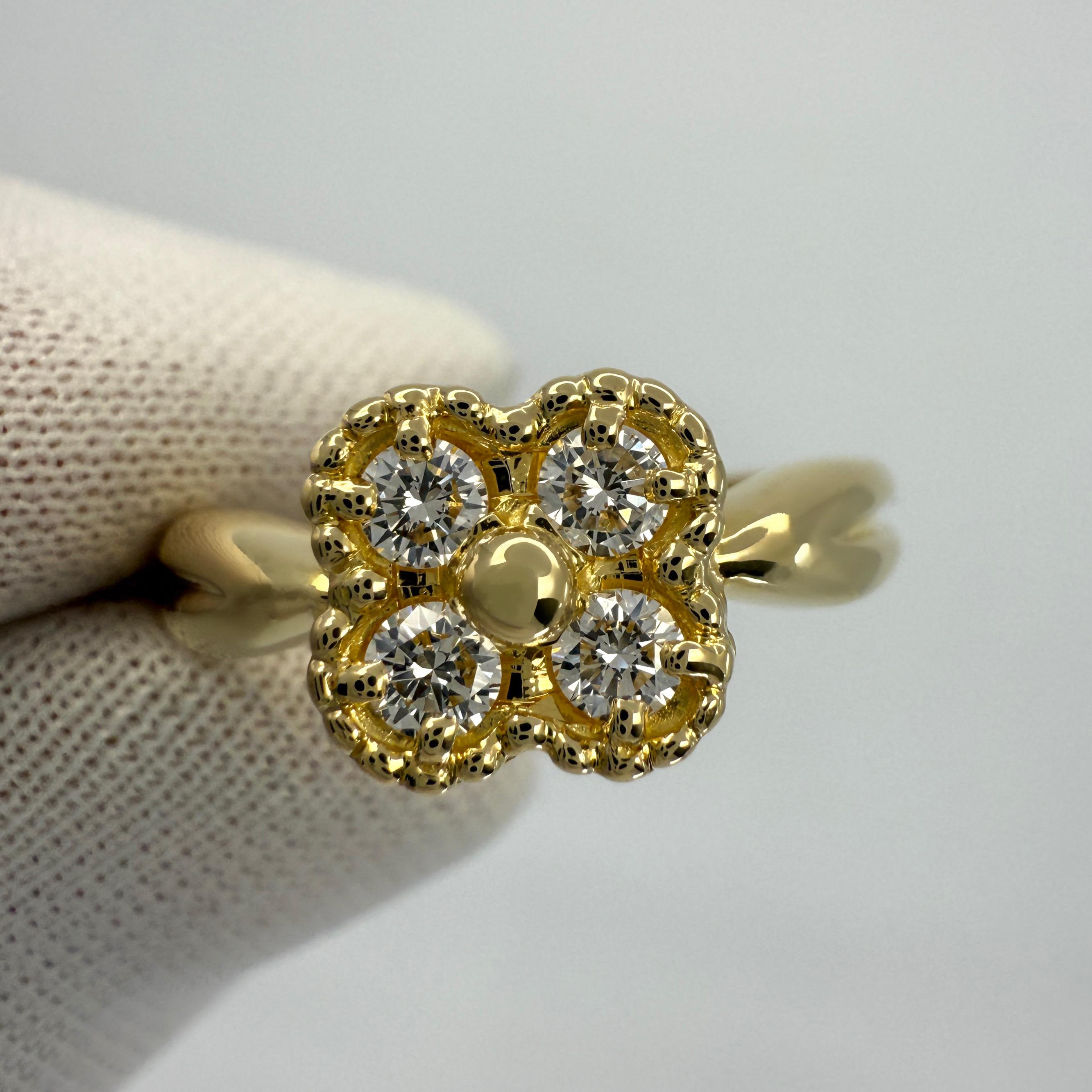 Vintage Van Cleef & Arpels Diamond 18k Yellow Gold Arno Alhambra Flower Ring 2