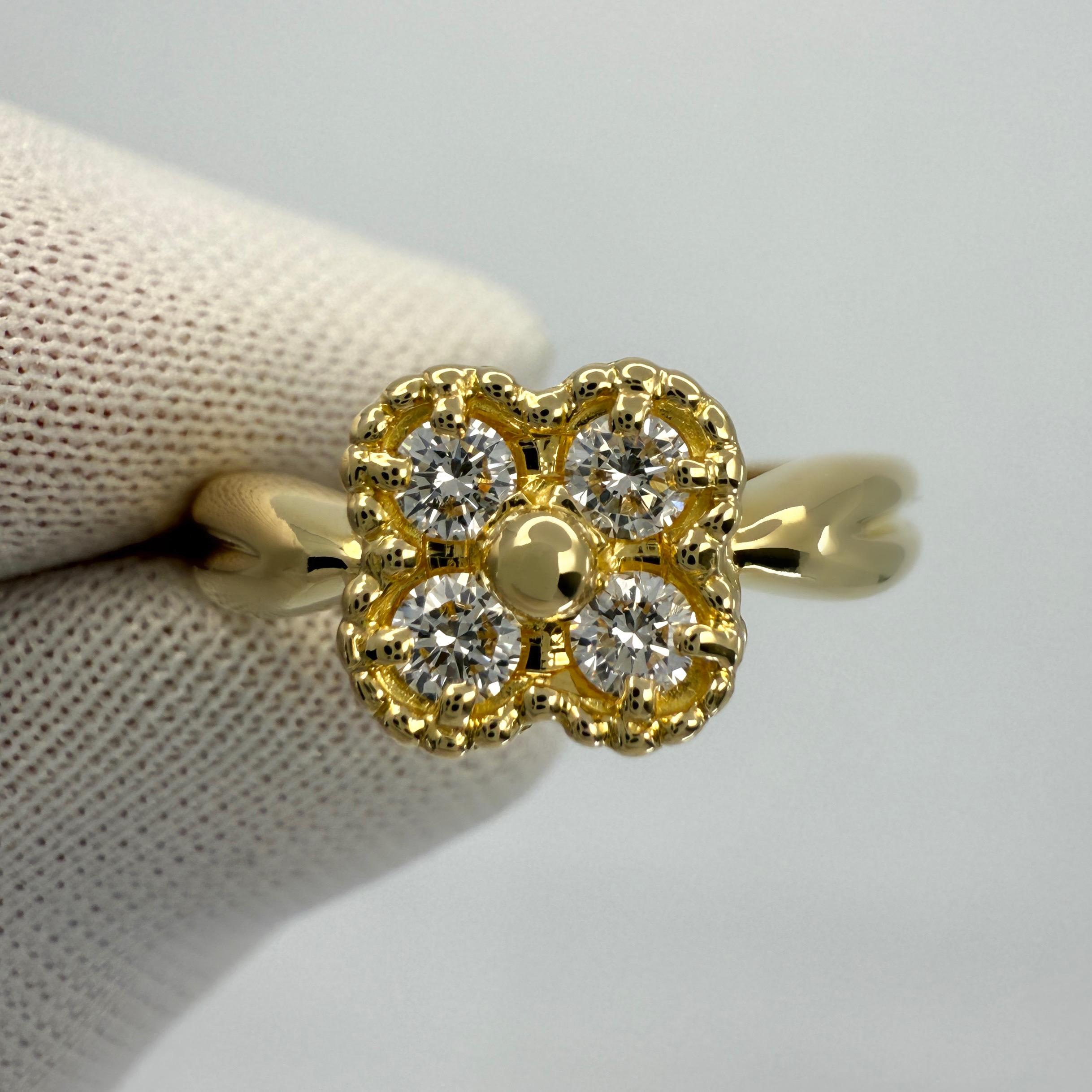Vintage Van Cleef & Arpels Diamond 18k Yellow Gold Arno Alhambra Flower Ring 4