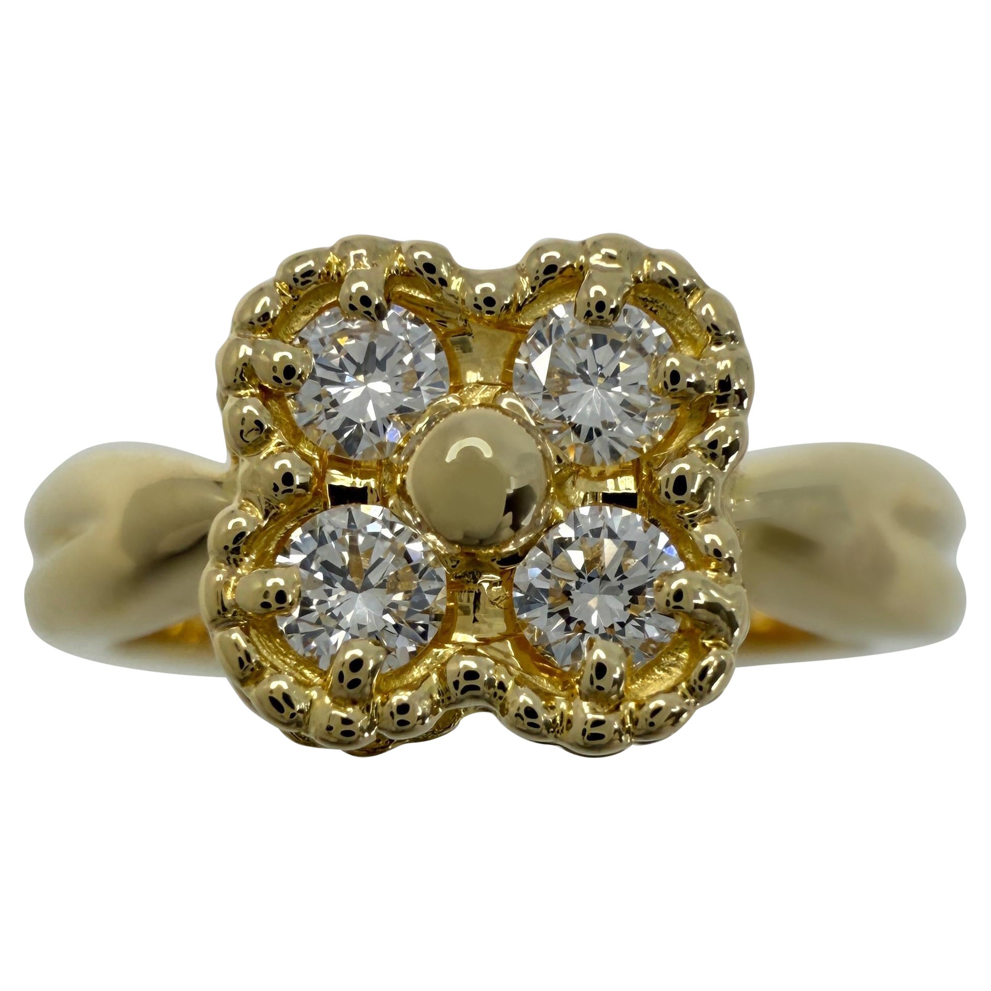 Vintage Van Cleef & Arpels Diamond 18k Yellow Gold Arno Alhambra Flower Ring