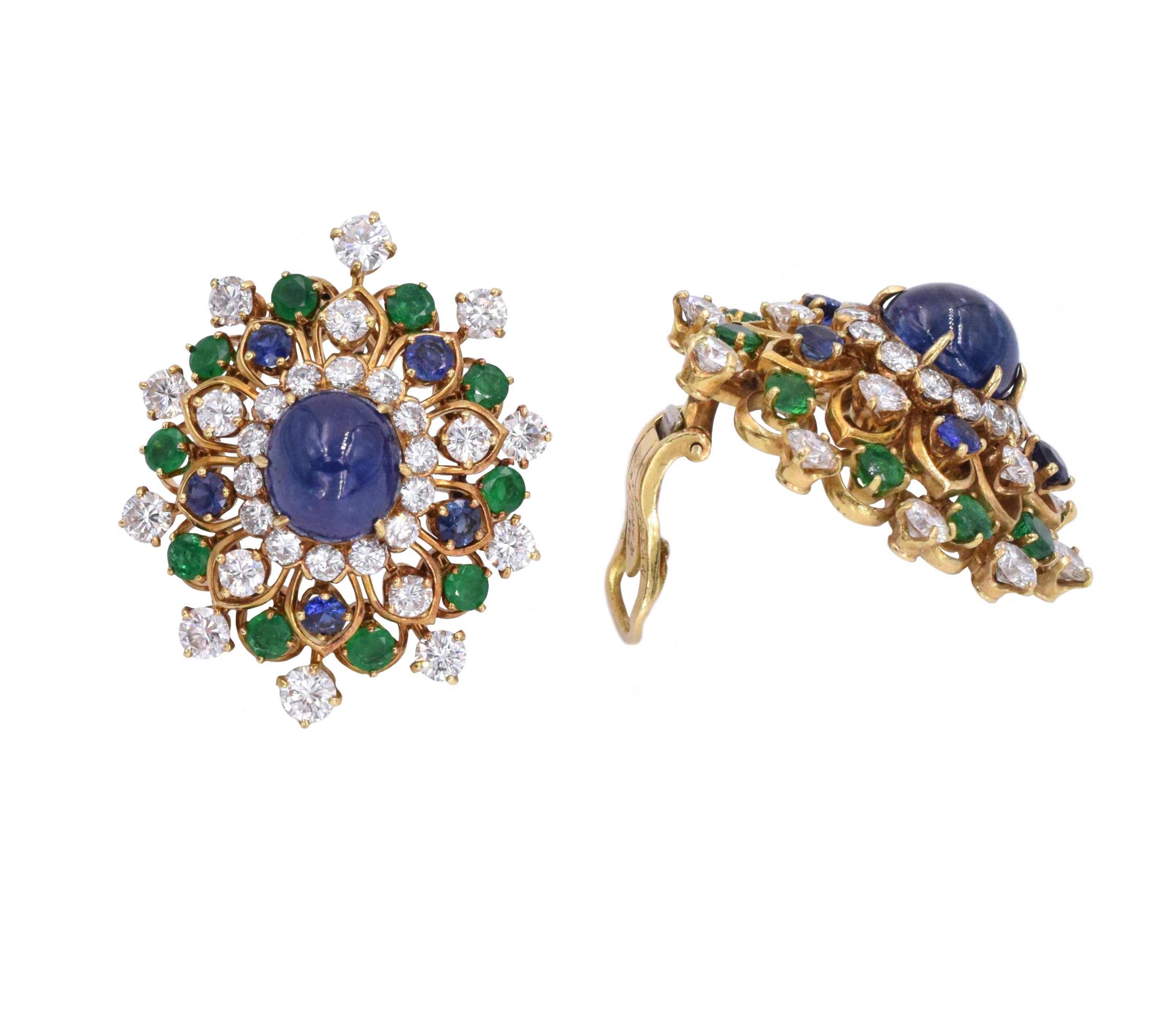 Round Cut Vintage Van Cleef & Arpels Diamond and Gemstone Earrings