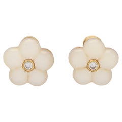 Vintage Van Cleef & Arpels Diamond and Mother of Pearl Earrings in Yellow Gold