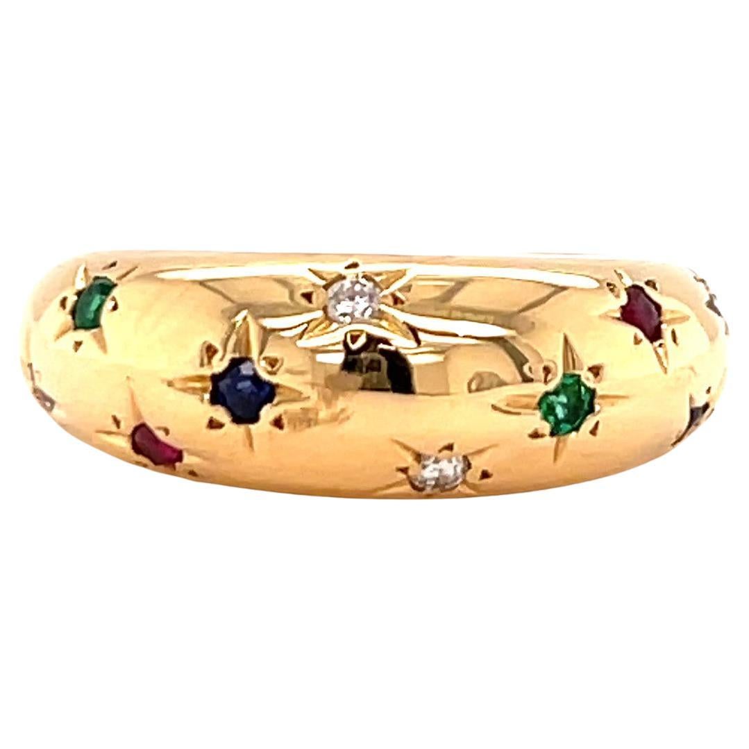 Vintage Van Cleef & Arpels Diamond Gemstone 18 Karat Gold Dome Starburst Ring