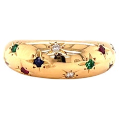 Retro Van Cleef & Arpels Diamond Gemstone 18 Karat Gold Dome Starburst Ring