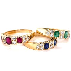 Vintage Van Cleef & Arpels Diamond Gemstone 18 Karat Gold Ring Set
