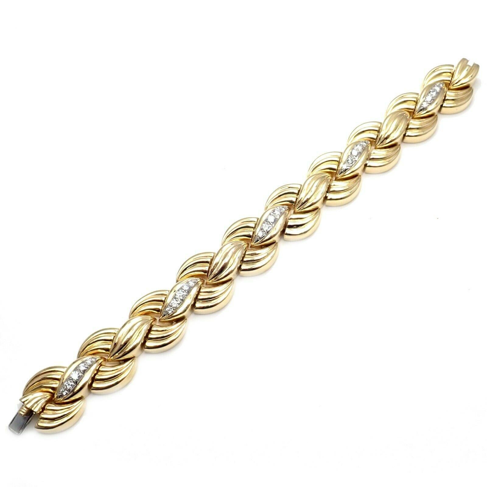 Round Cut Vintage Van Cleef & Arpels Diamond Link Yellow Gold Bracelet For Sale