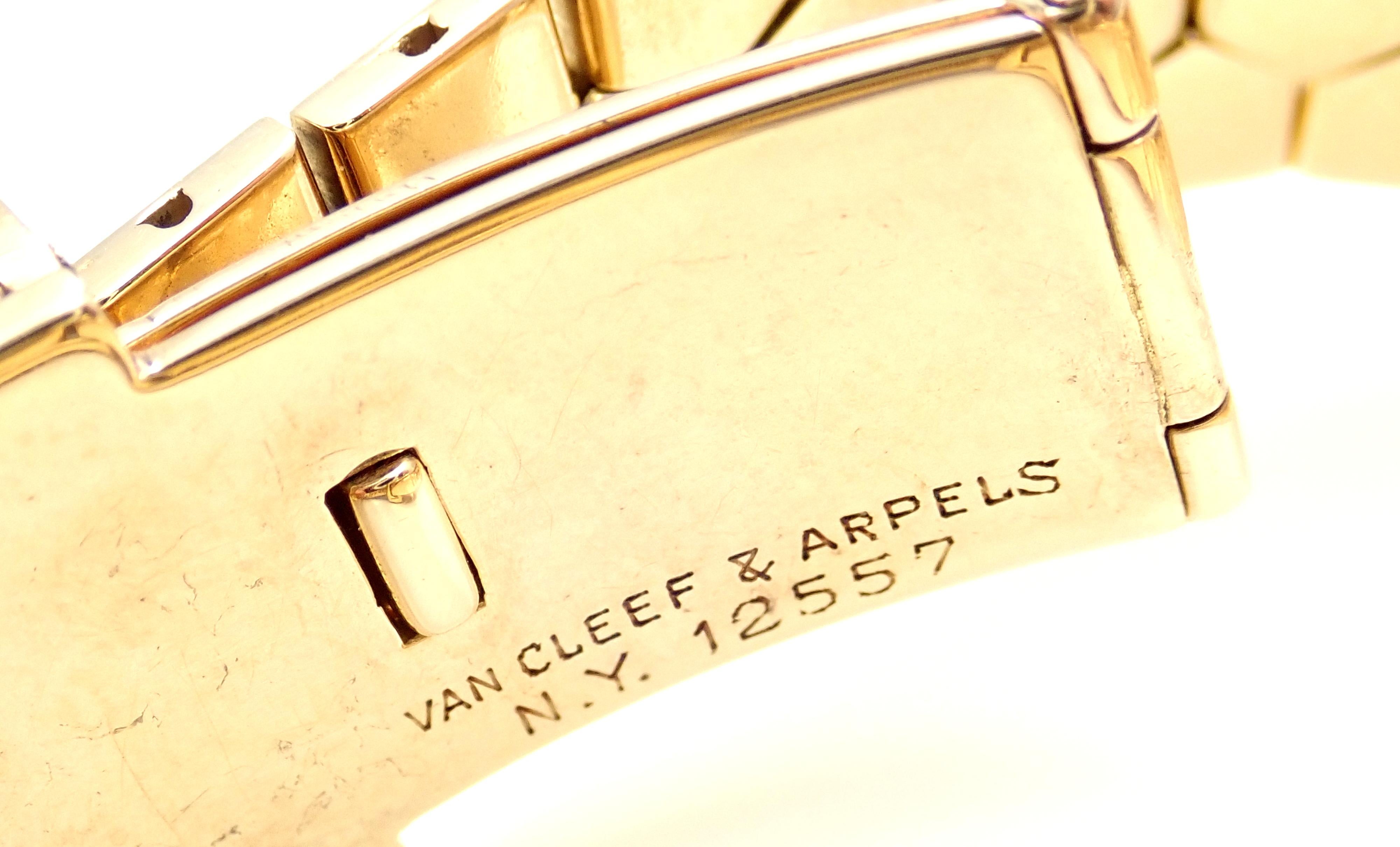Vintage Van Cleef & Arpels Diamond Ludo Hexagone Buckle Yellow Gold Wristwatch In Excellent Condition In Holland, PA