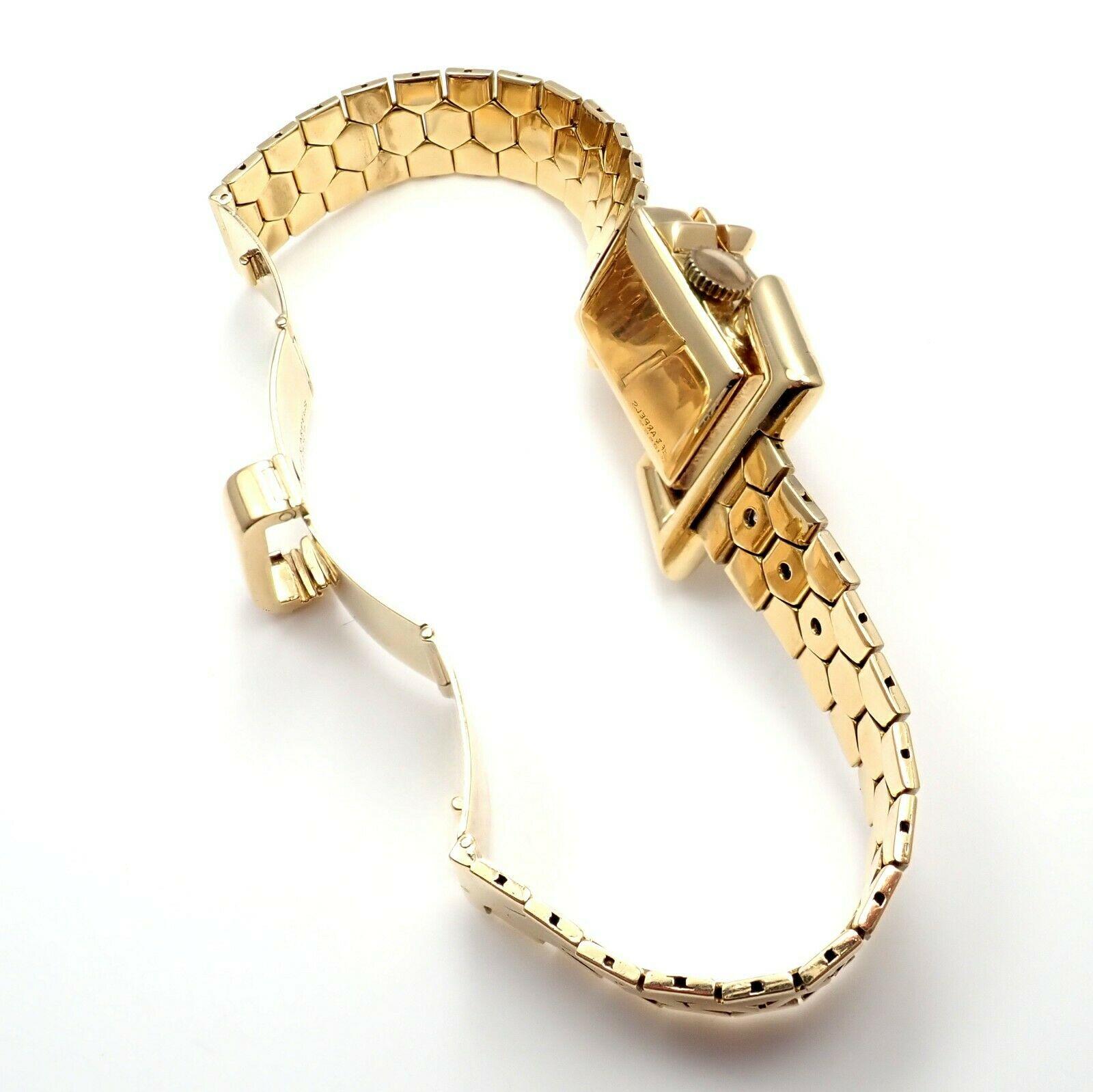 Vintage Van Cleef & Arpels Diamond Ludo Hexagone Buckle Yellow Gold Wristwatch 4