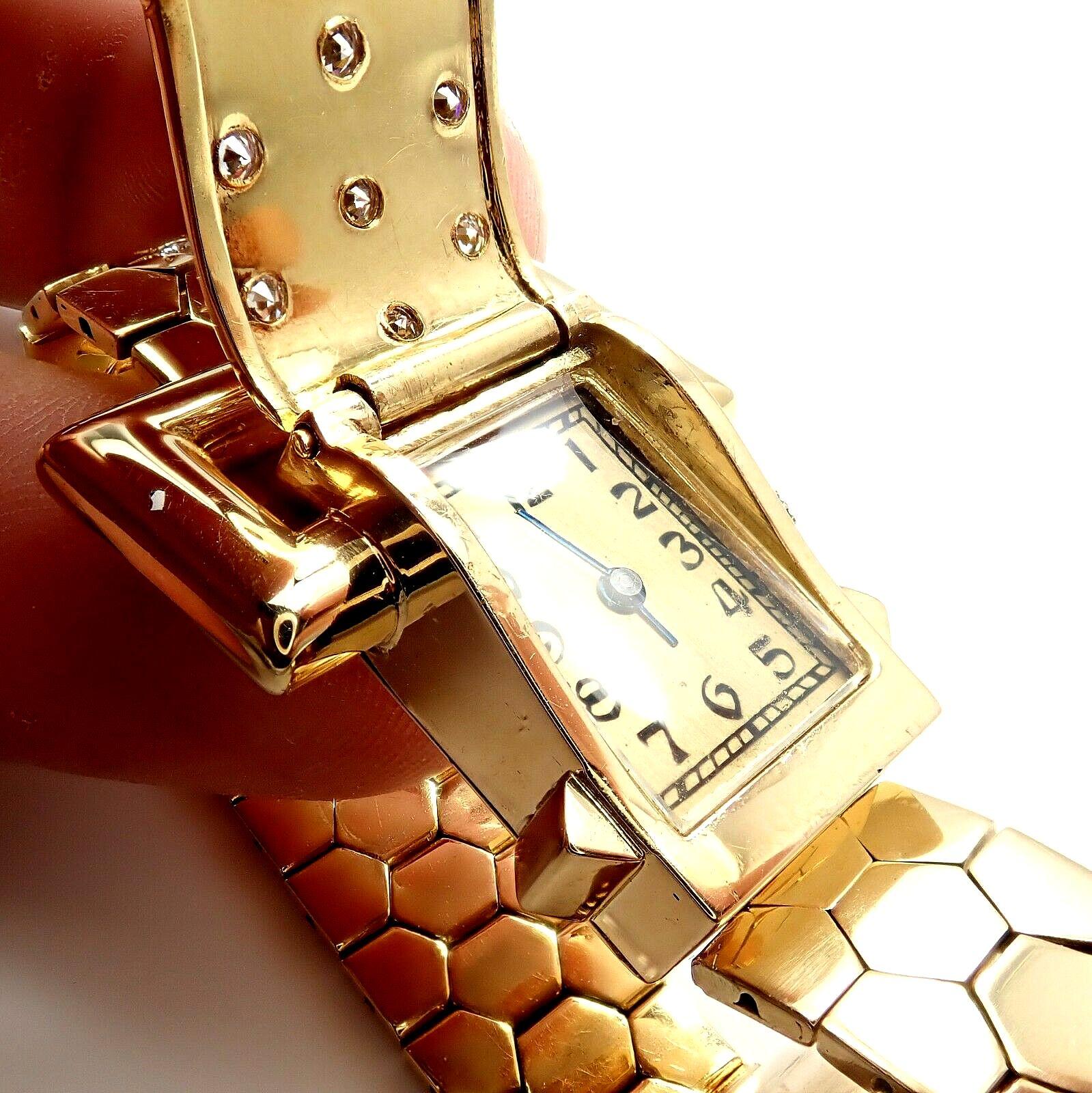 Vintage Van Cleef & Arpels Diamond Ludo Hexagone Buckle Yellow Gold Wristwatch 5
