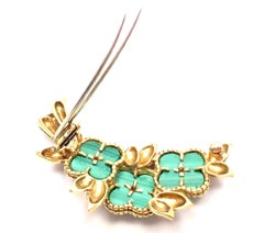 Vintage Van Cleef & Arpels Diamond Malachite Alhambra Yellow Gold Pin Brooch