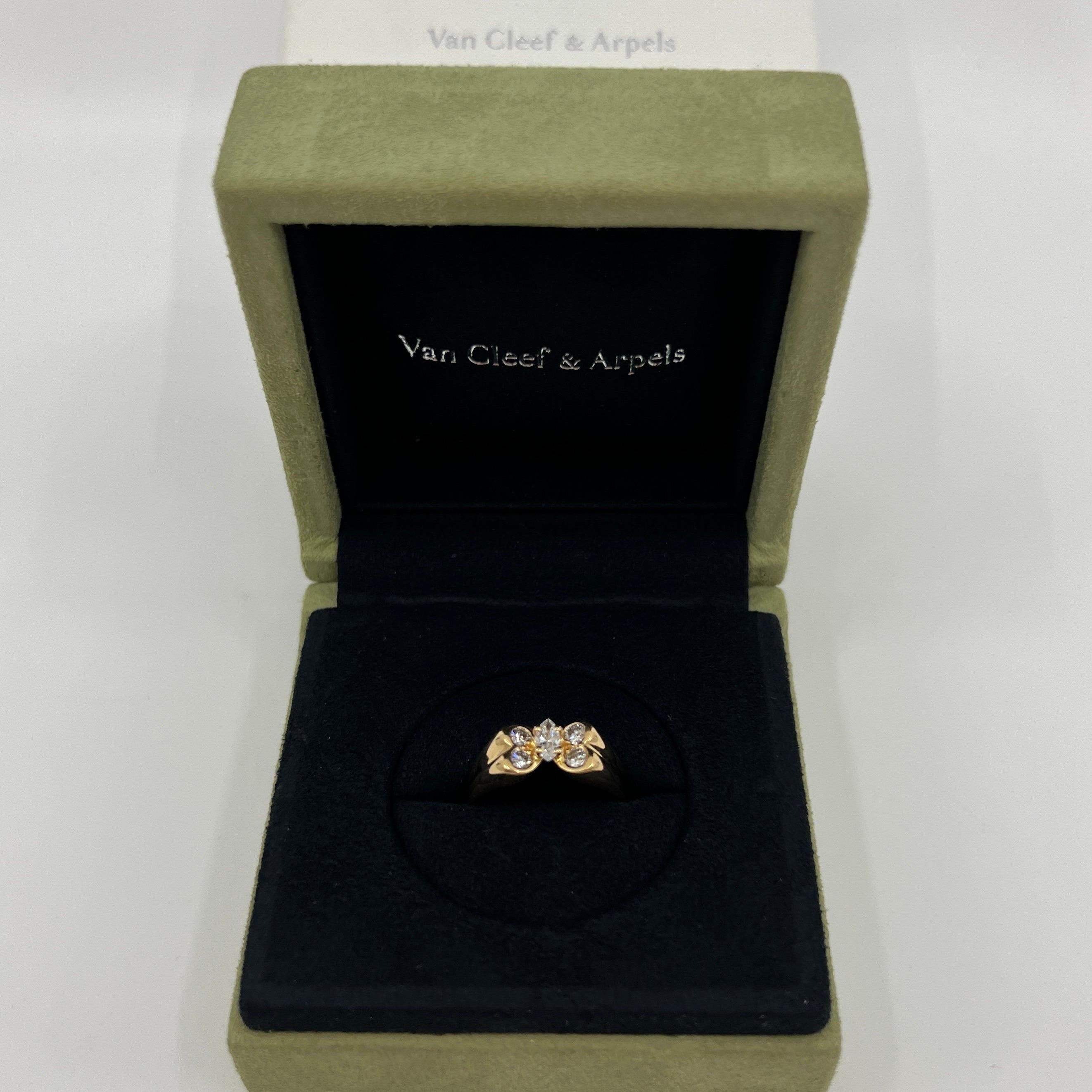 Marquise Cut Vintage Van Cleef & Arpels Diamond Marquise Celia Butterfly 18k Yellow Gold Ring For Sale