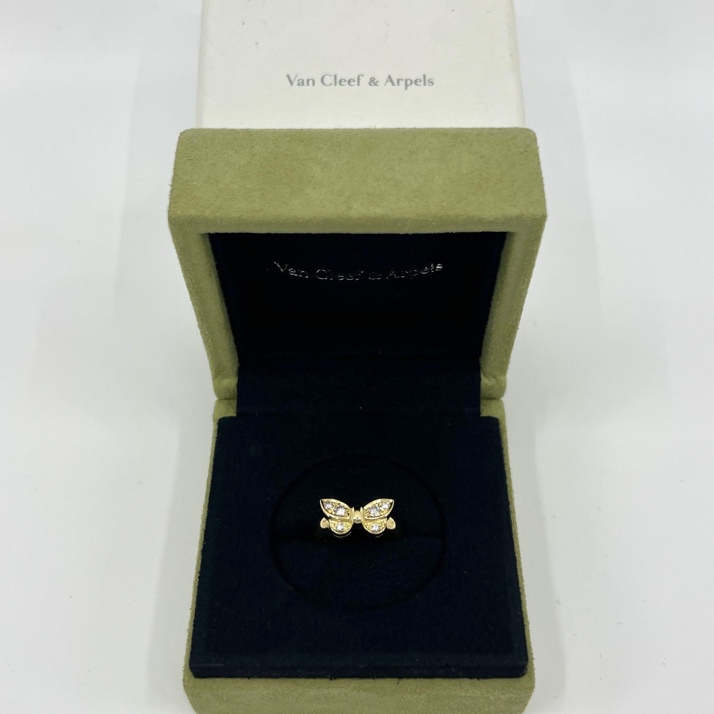 Vintage Van Cleef & Arpels Diamond Papillion Butterfly 18k Yellow Gold Ring For Sale 5