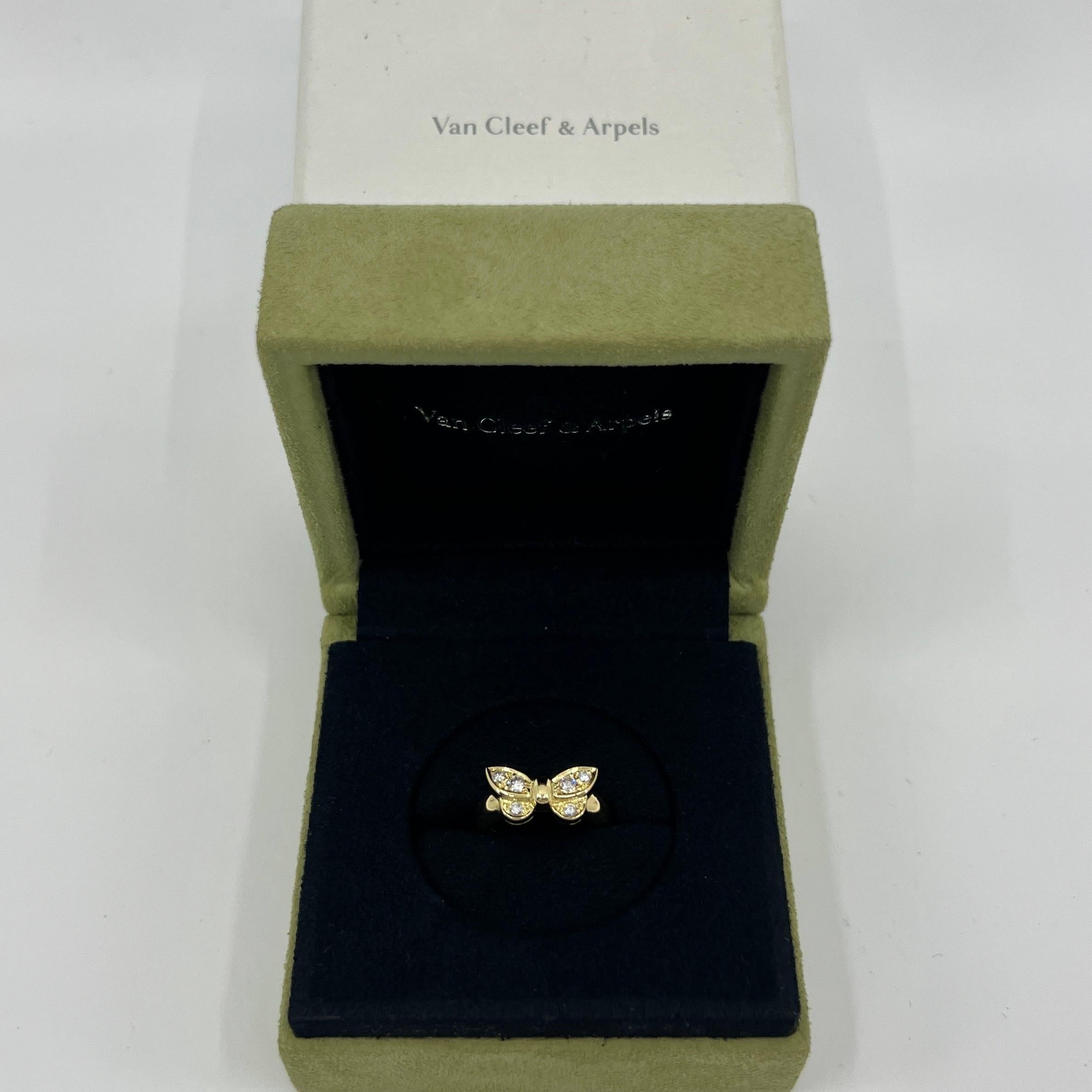 Rare Vintage Van Cleef & Arpels Diamond 18k Yellow Gold Papillion Butterfly Ring.

A stunning vintage ring with a unique design typical of Van Cleef & Arpels, set with six top quality natural round brilliant cut white diamonds. Approx. D-F colour