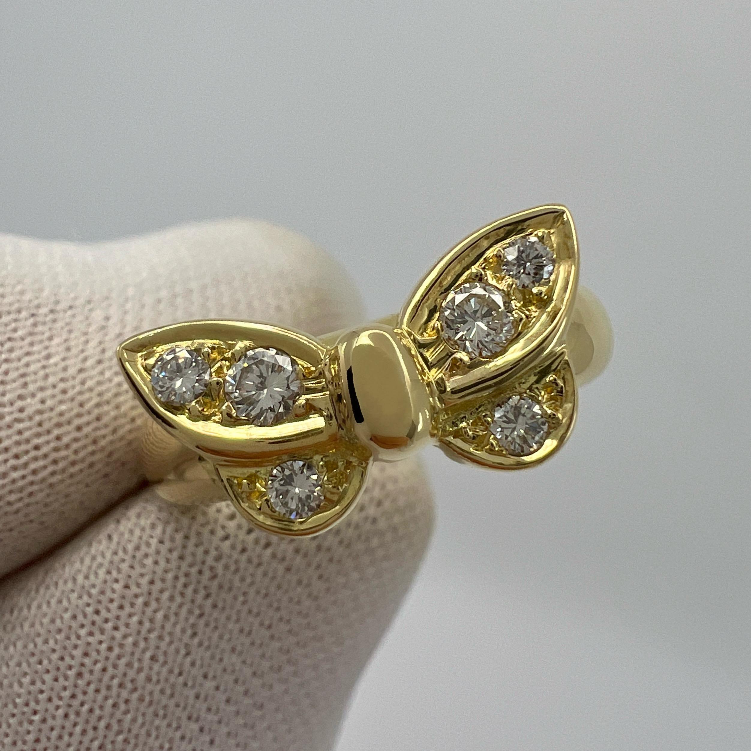 Vintage Van Cleef & Arpels Diamond Papillion Butterfly 18k Yellow Gold Ring For Sale 1
