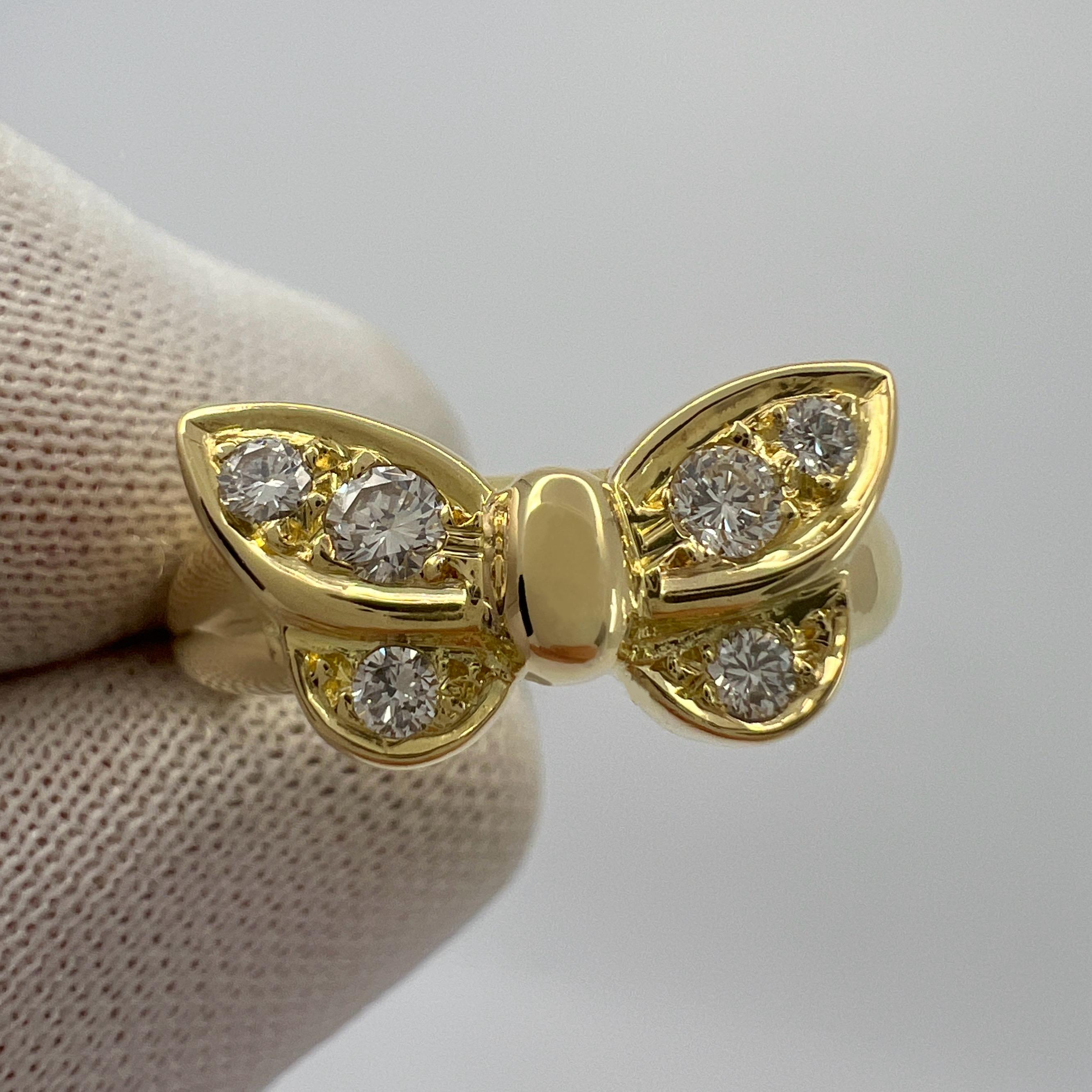 Vintage Van Cleef & Arpels Diamond Papillion Butterfly 18k Yellow Gold Ring For Sale 4