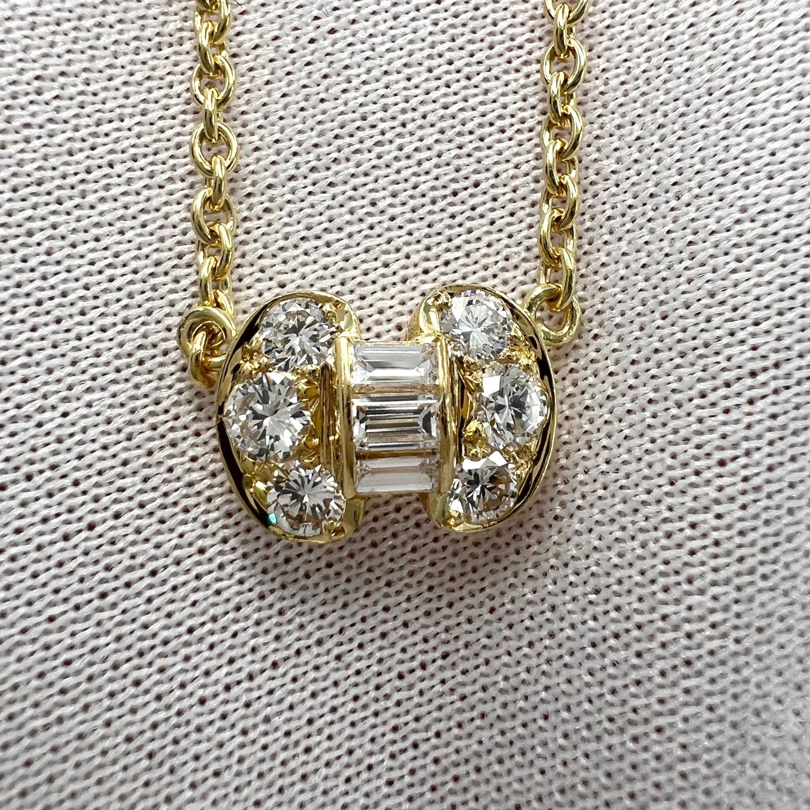 Baguette Cut Vintage Van Cleef & Arpels Diamond Ribbon Bow 18k Yellow Gold Pendant Necklace For Sale