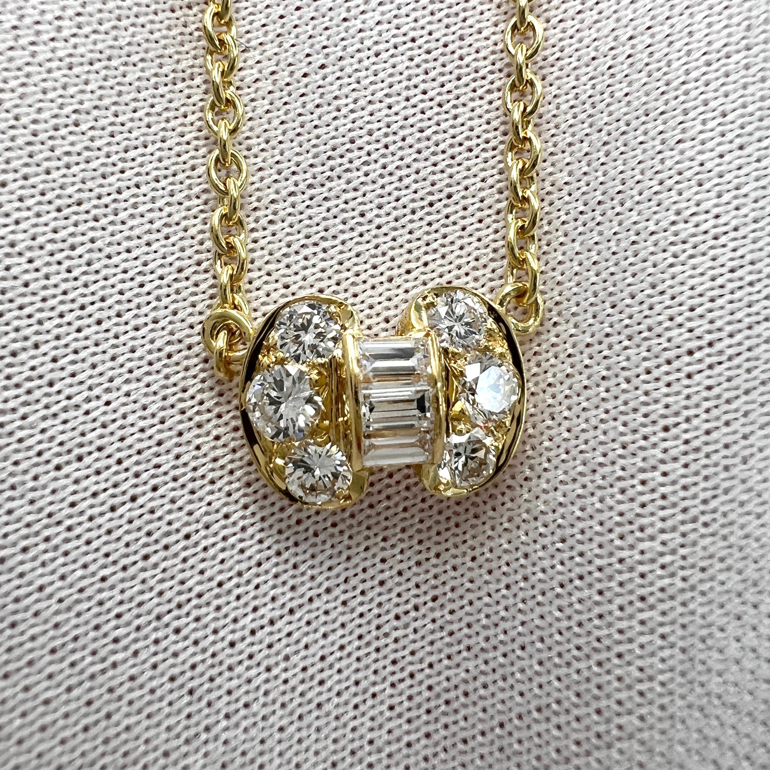 Vintage Van Cleef & Arpels Diamond Ribbon Bow 18k Yellow Gold Pendant Necklace For Sale 3