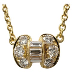 Vintage Van Cleef & Arpels Diamond Ribbon Bow 18k Yellow Gold Pendant Necklace