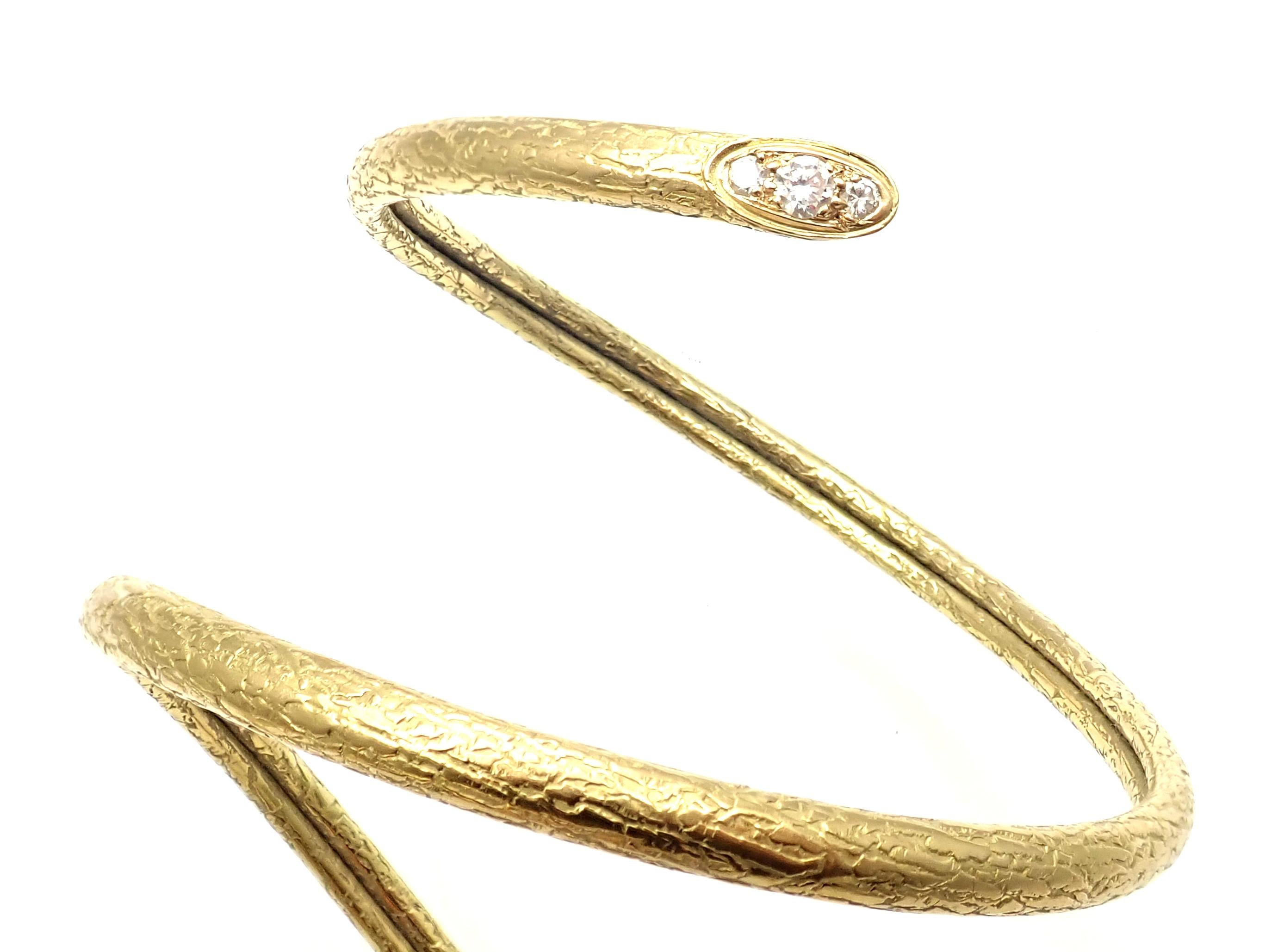 Vintage Van Cleef & Arpels Diamond Snake Wrap Yellow Gold Bangle Bracelet 7