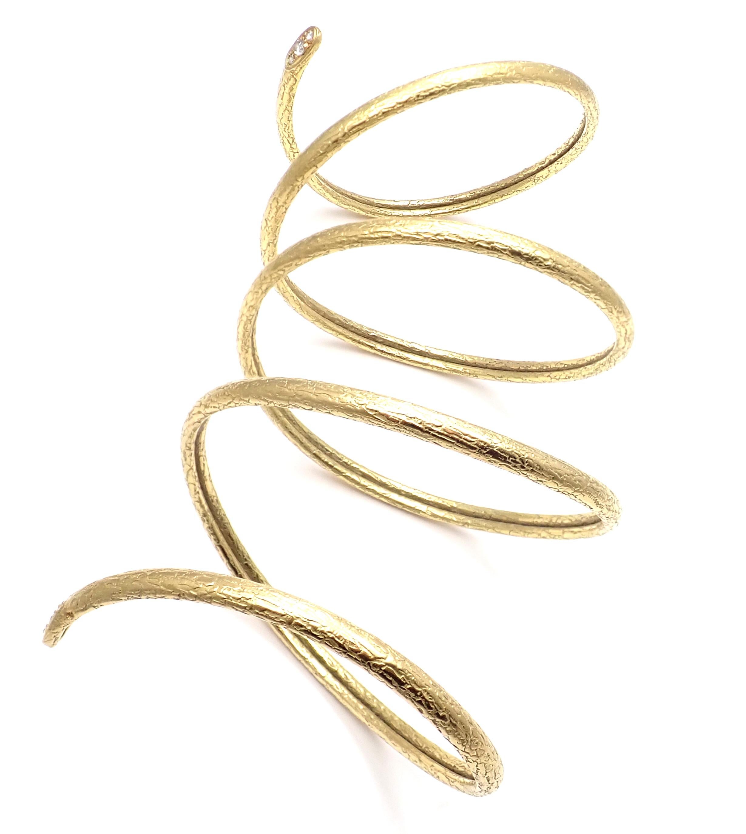 18k Yellow Gold Diamond Snake Wrap Bangle Bracelet by Van Cleef & Arpels. 
With 6 round brilliant diamonds total weight approx. .36ct
Details: 
Length: 8