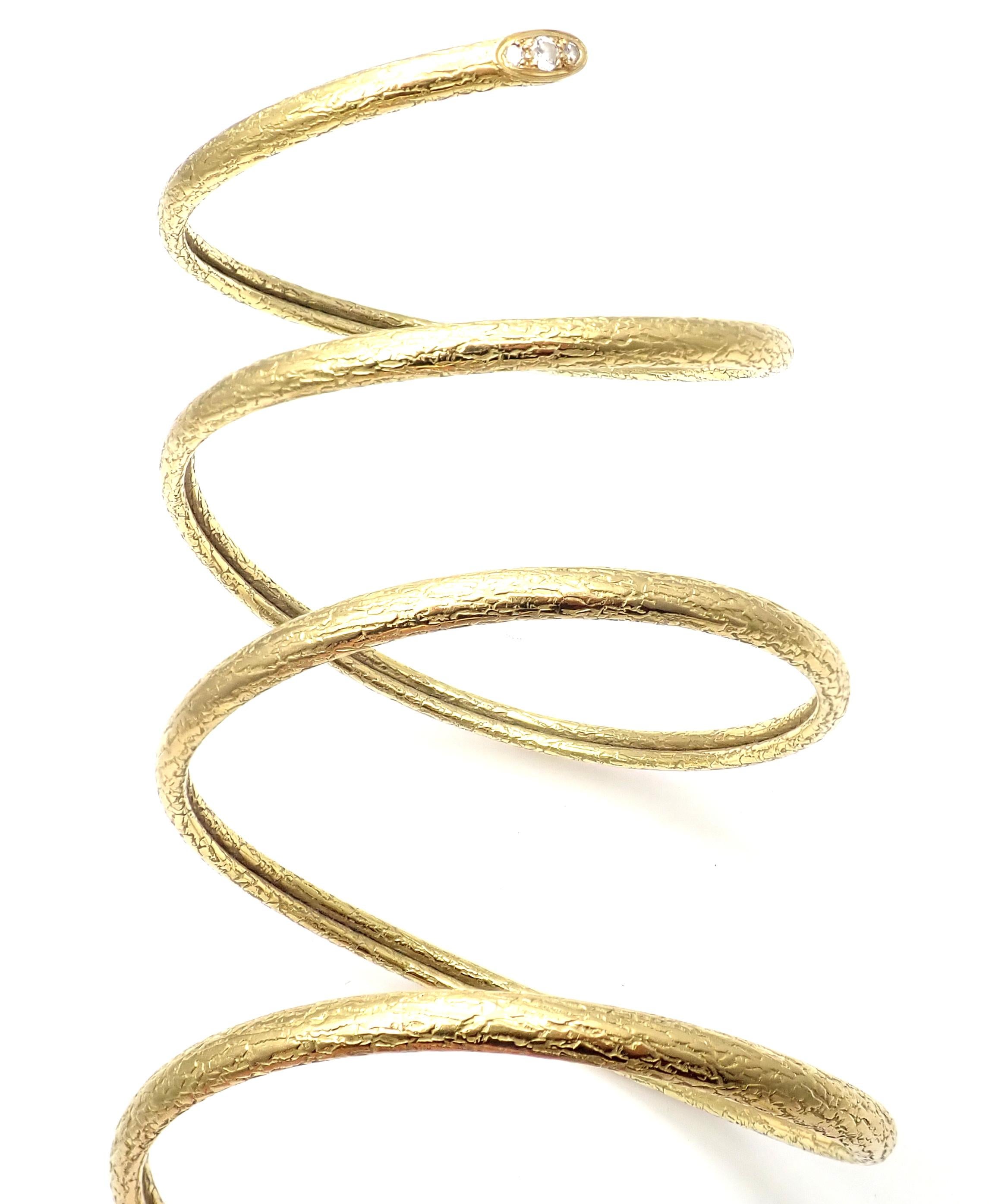 Vintage Van Cleef & Arpels Diamond Snake Wrap Yellow Gold Bangle Bracelet 2