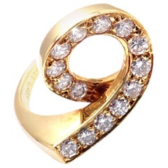 Vintage Van Cleef & Arpels Diamond Swirl Yellow Gold Band Ring