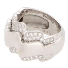 Vintage Van Cleef & Arpels Diamond Wave Bombe Ring Set in 18k White Gold