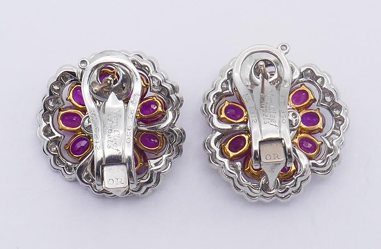 Vintage Van Cleef & Arpels Earrings Platinum 18k Gold Ruby Diamond In Excellent Condition For Sale In Beverly Hills, CA