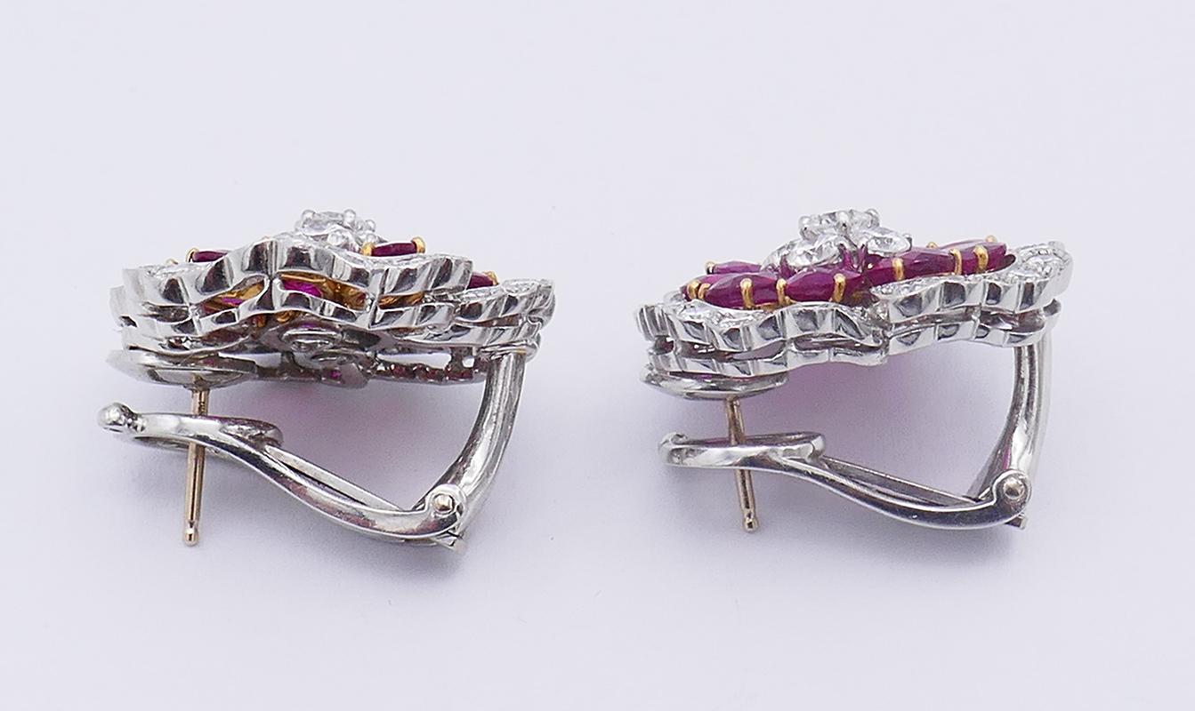 Women's Vintage Van Cleef & Arpels Earrings Platinum 18k Gold Ruby Diamond For Sale