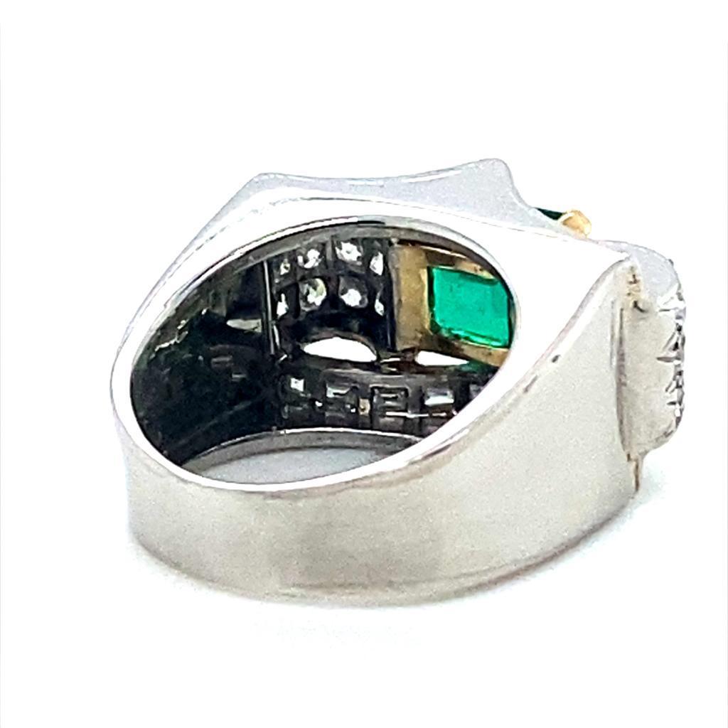 Emerald Cut Vintage Van Cleef & Arpels Emerald Diamond Platinum Ring Circa 1940 For Sale