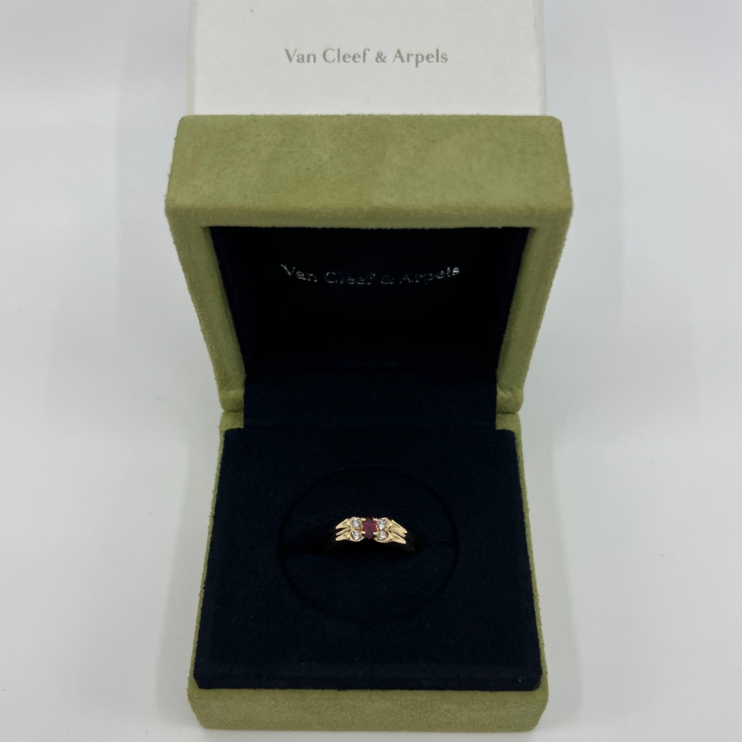 Anillo marquise vintage Van Cleef & Arpels de rubí rojo vivo y diamantes en forma de mariposa 5
