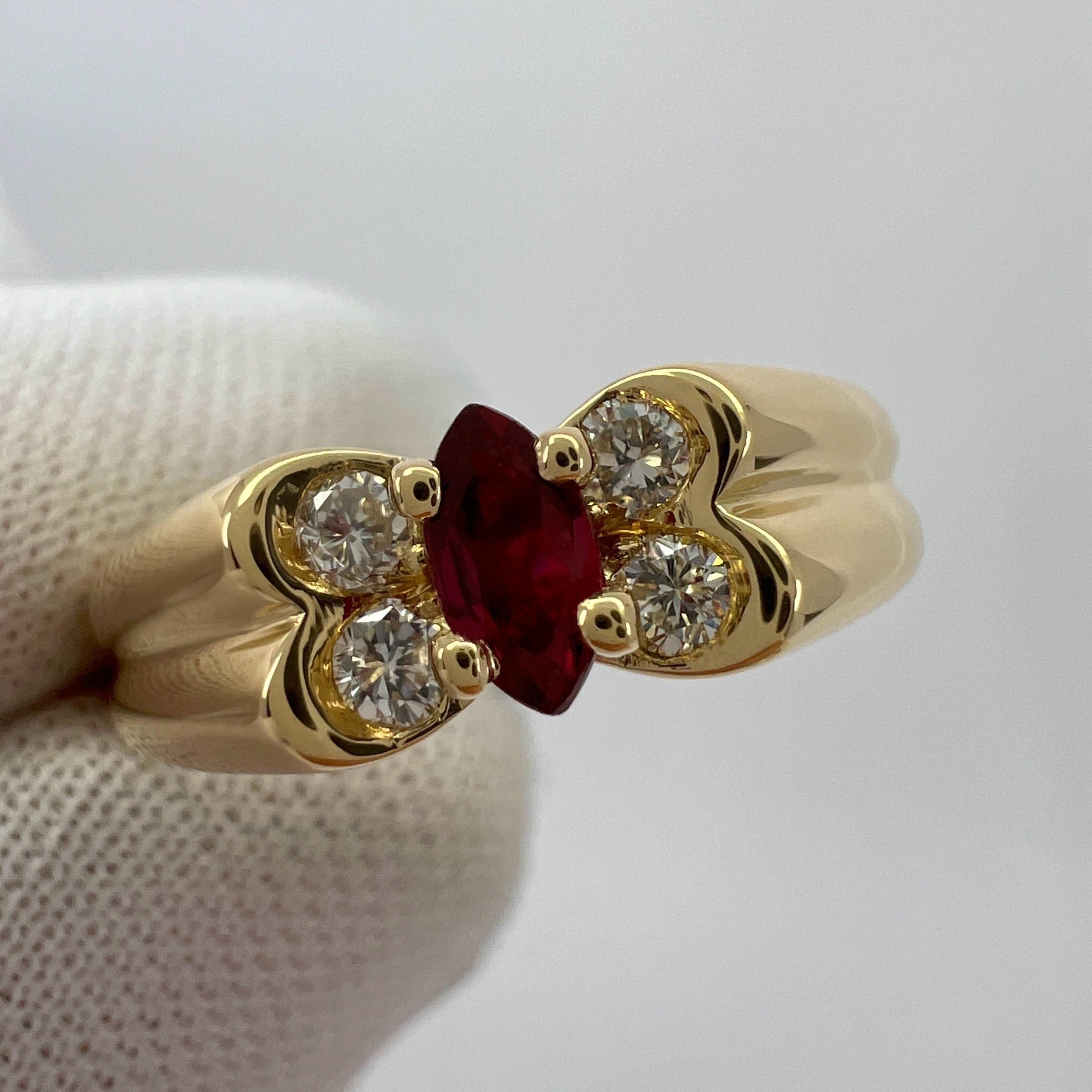 Vintage Van Cleef & Arpels Fine Vivid Red Ruby & Diamond Butterfly Marquise Ring For Sale 7