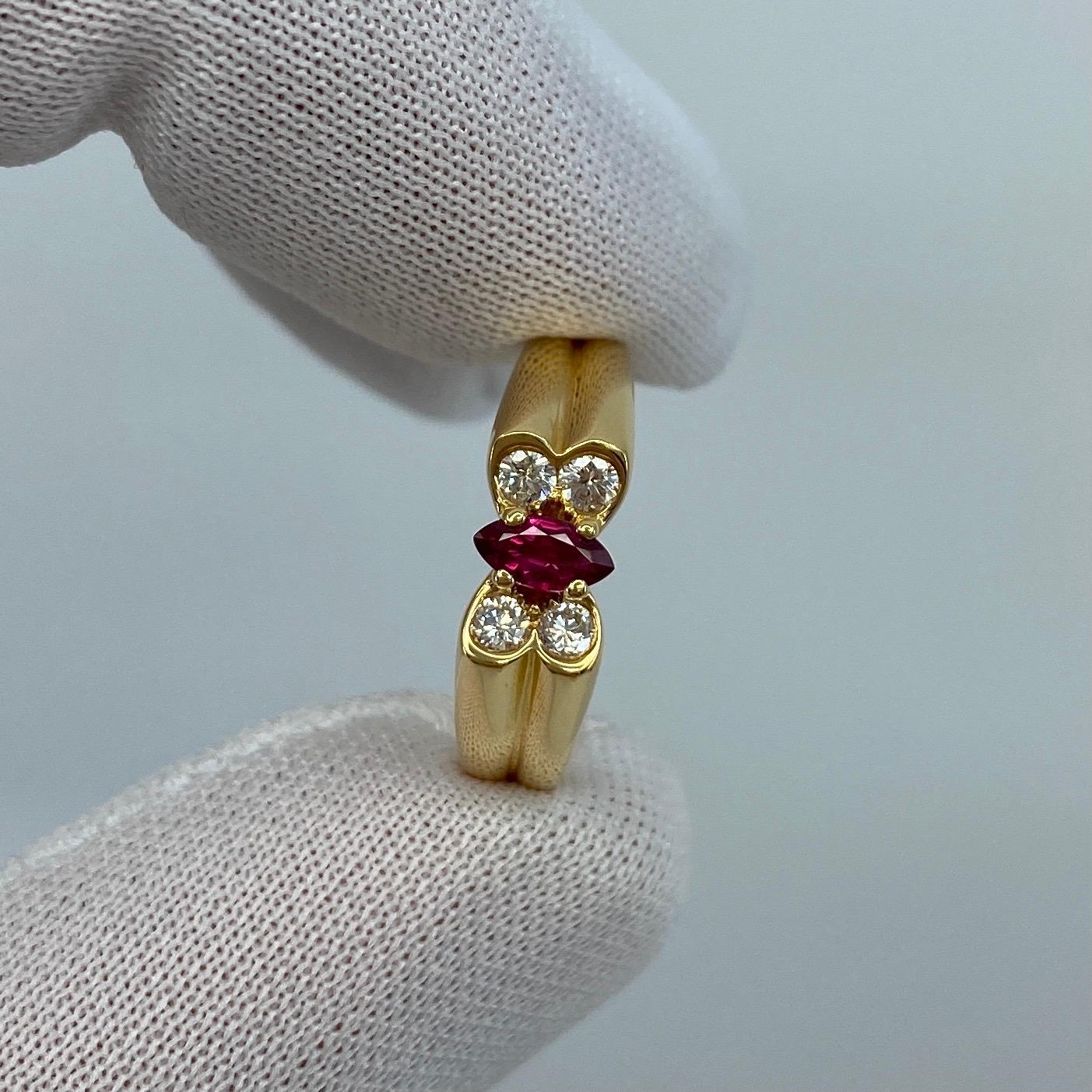 Vintage Van Cleef & Arpels Fine Vivid Red Ruby & Diamond Butterfly Marquise Ring 5