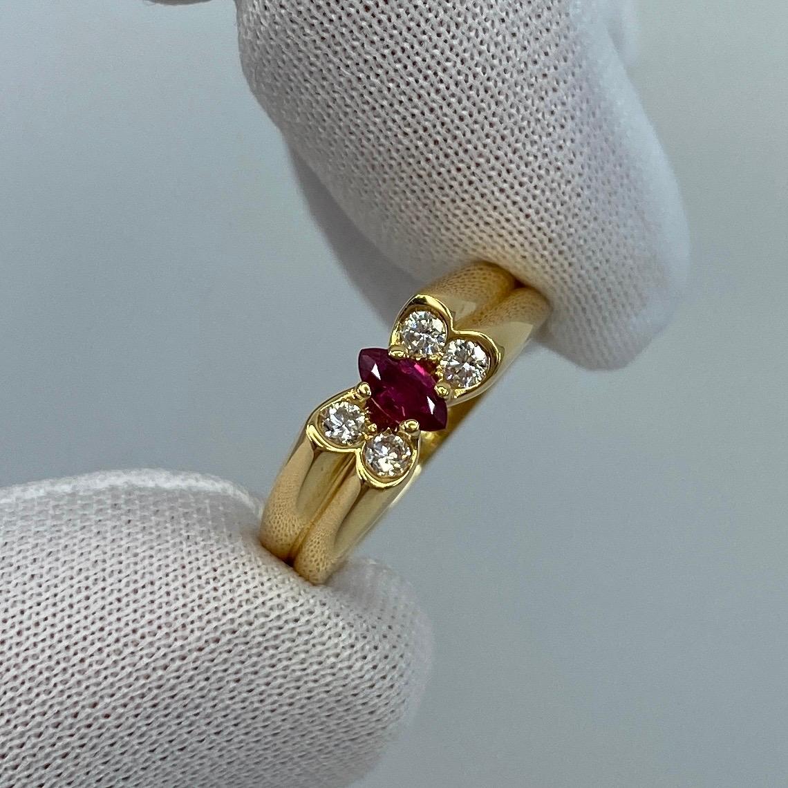 Vintage Van Cleef & Arpels Fine Vivid Red Ruby & Diamond Butterfly Marquise Ring 6