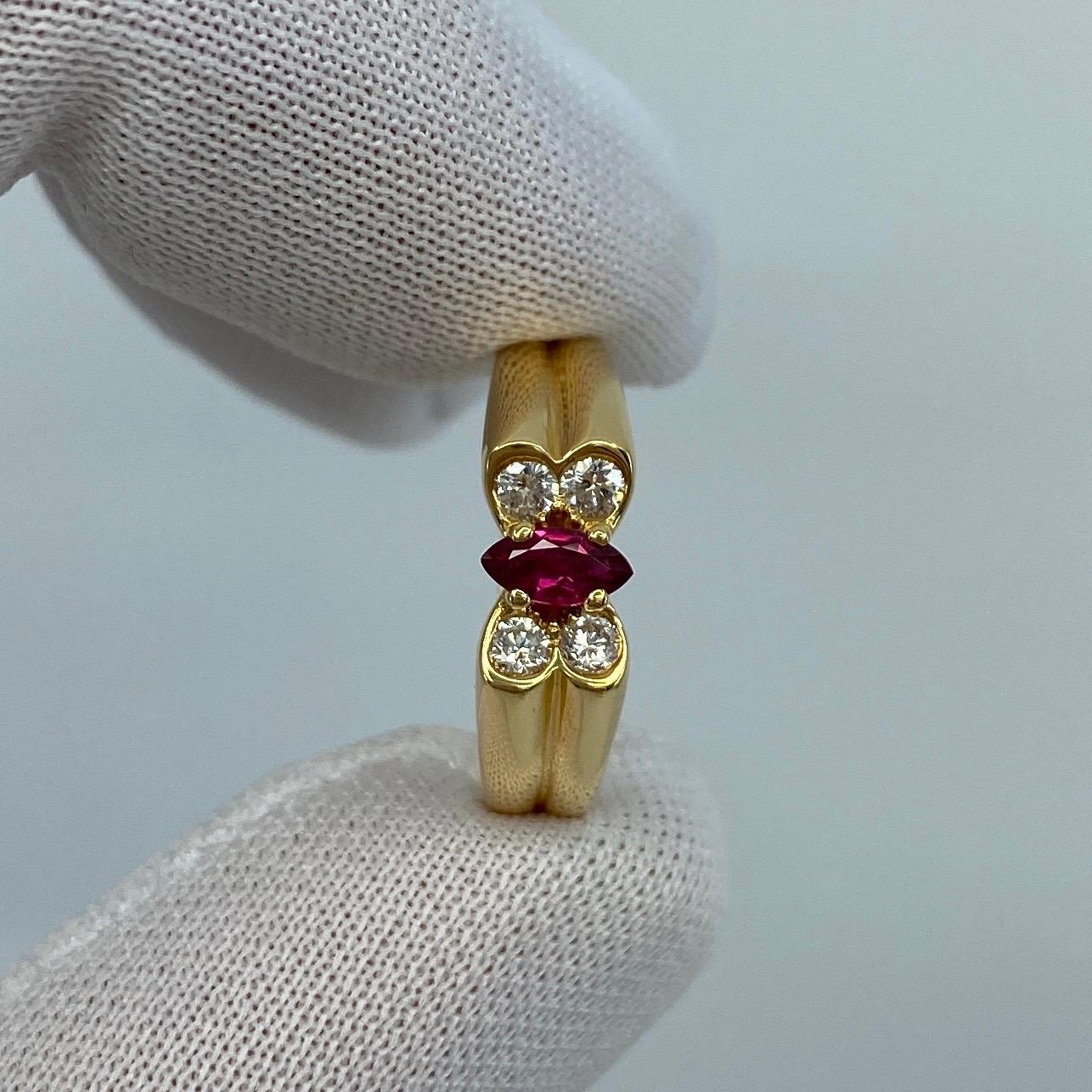 Vintage Van Cleef & Arpels Fine Vivid Red Ruby & Diamond Butterfly Marquise Ring 7