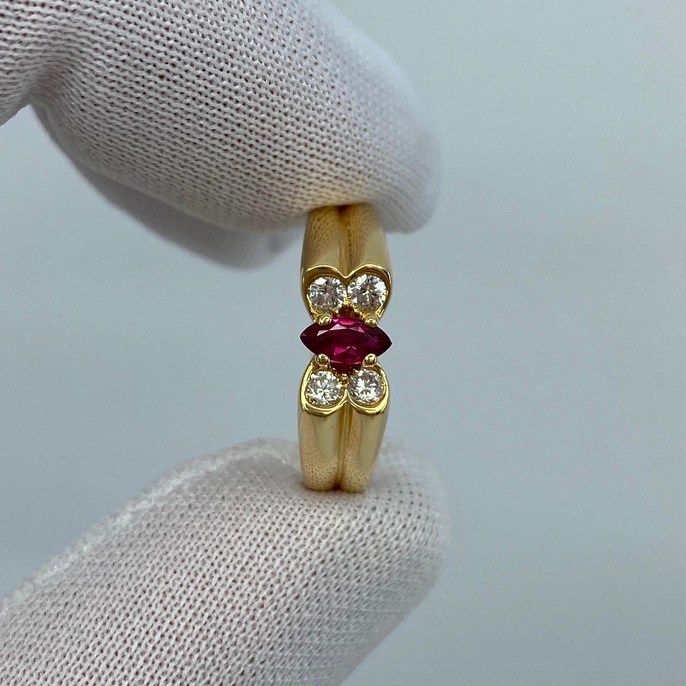 Marquise Cut Vintage Van Cleef & Arpels Fine Vivid Red Ruby & Diamond Butterfly Marquise Ring